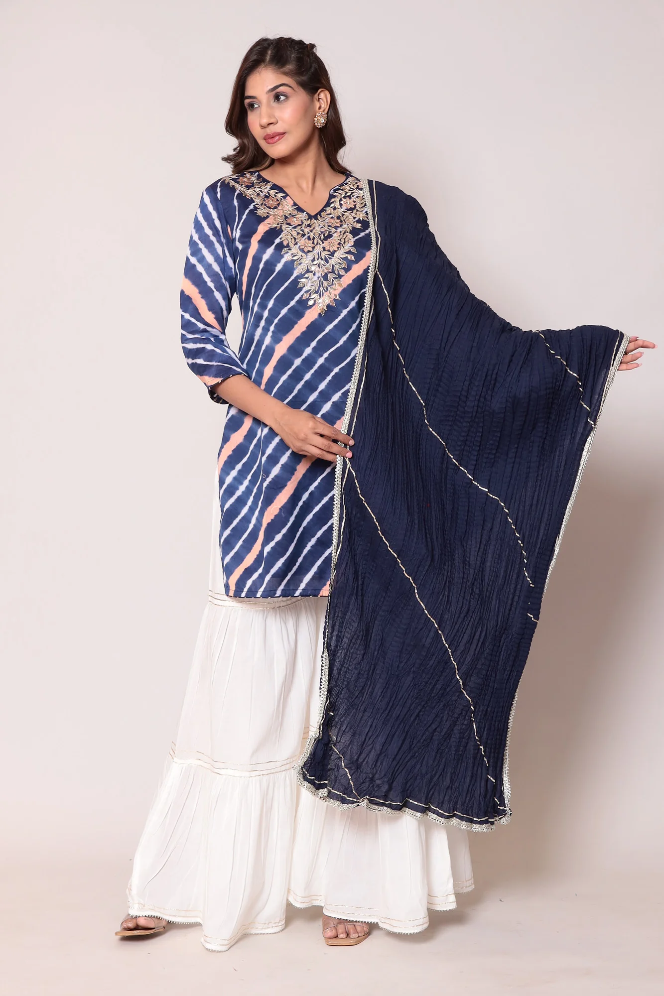 Leheriya Cotton Silk Sharara Suit with Gota Patti work. - Image 3