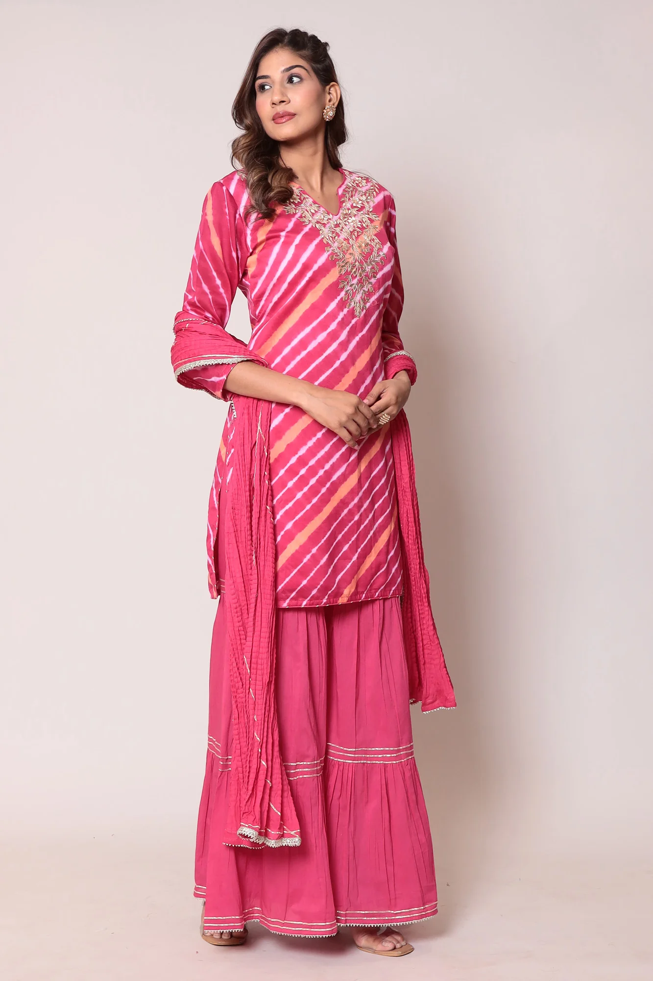Leheriya Cotton Silk Sharara Suit with Gota Patti work. - Image 3