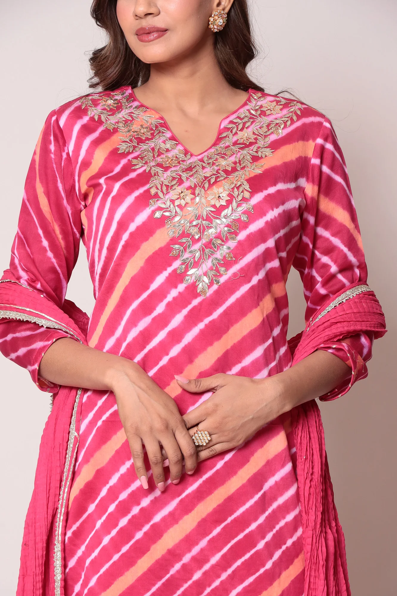 Leheriya Cotton Silk Sharara Suit with Gota Patti work. - Image 10