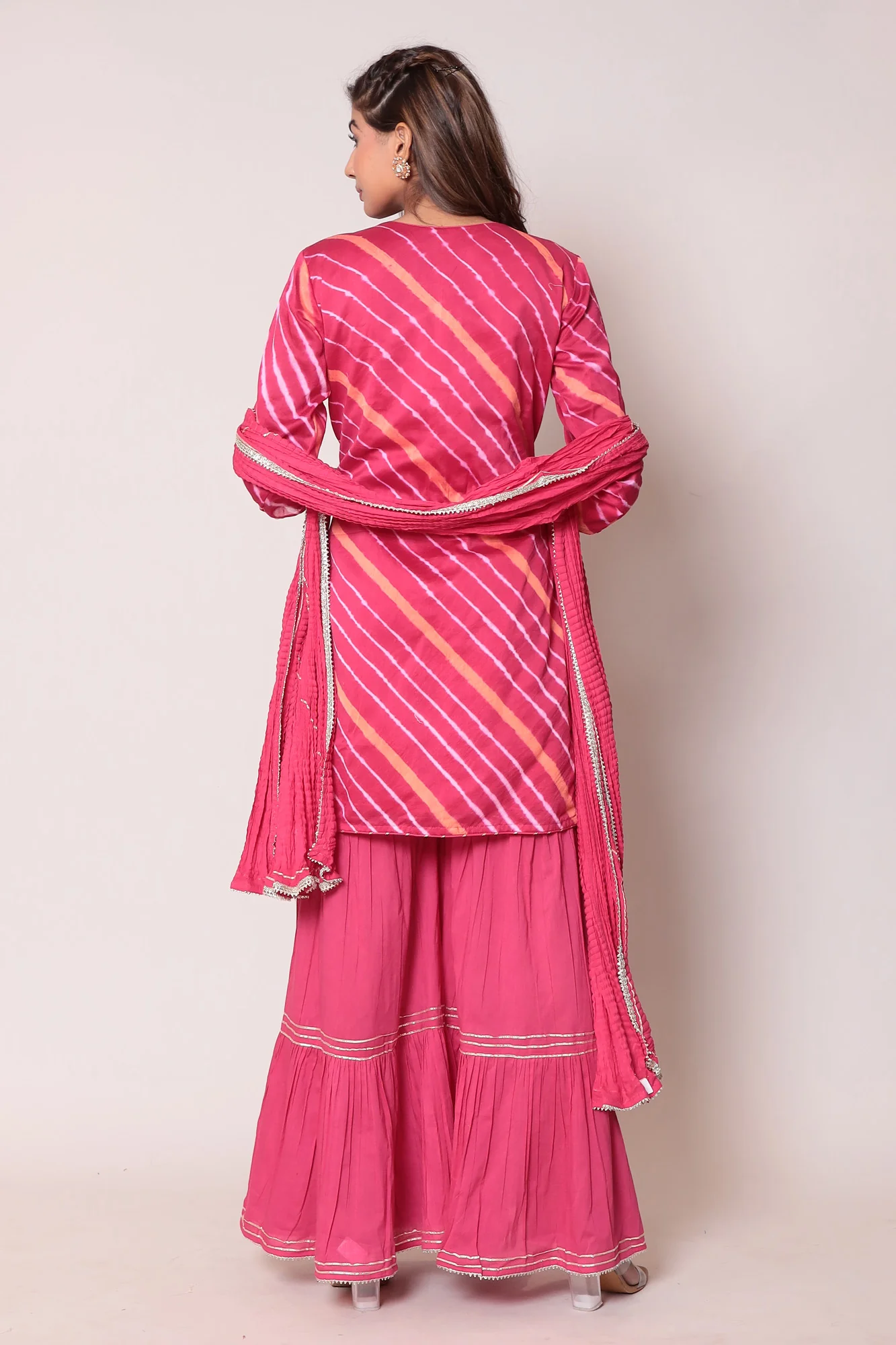 Leheriya Cotton Silk Sharara Suit with Gota Patti work. - Image 12