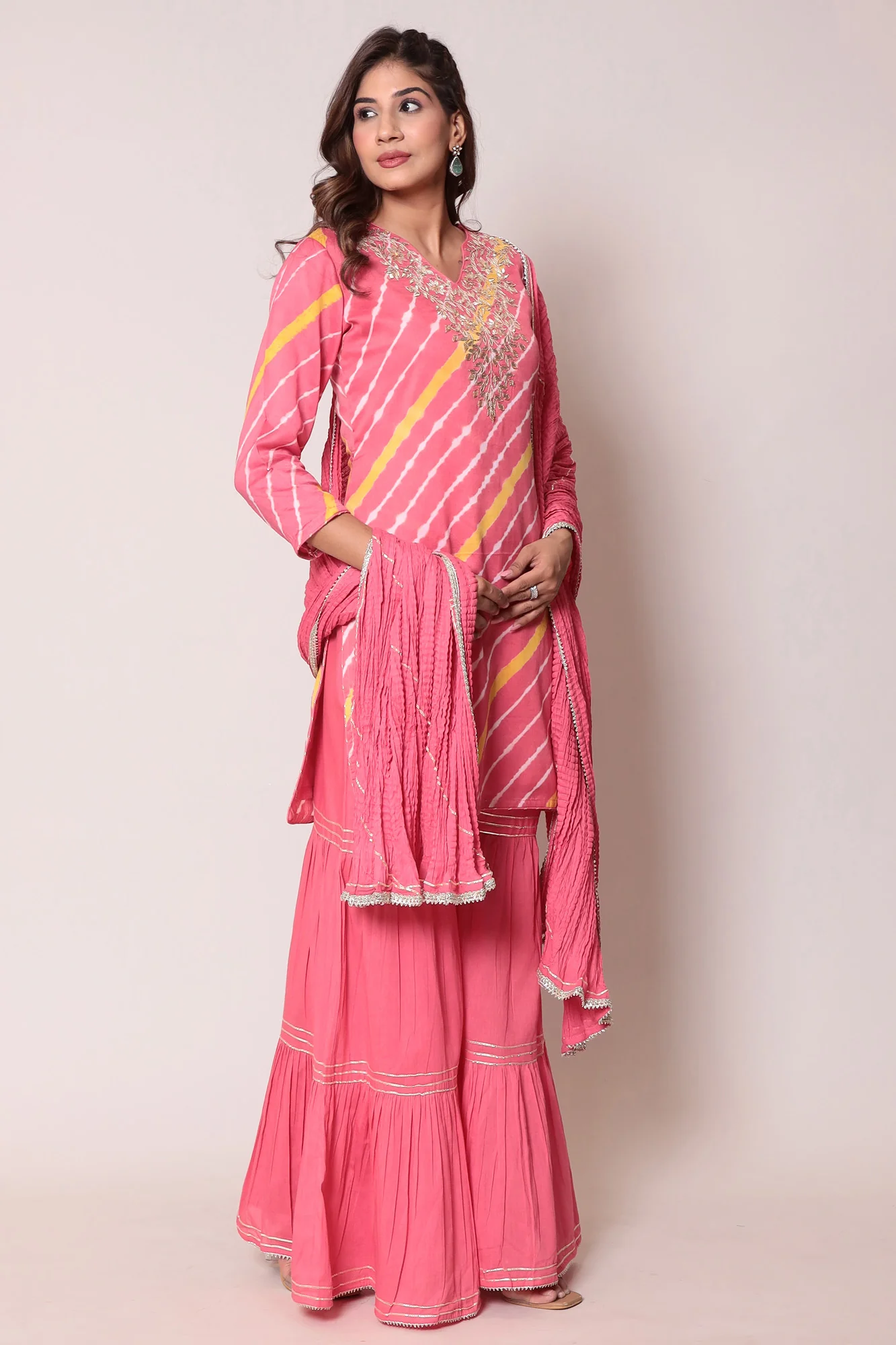 Leheriya Cotton Silk Sharara Suit with Gota Patti work. - Image 3
