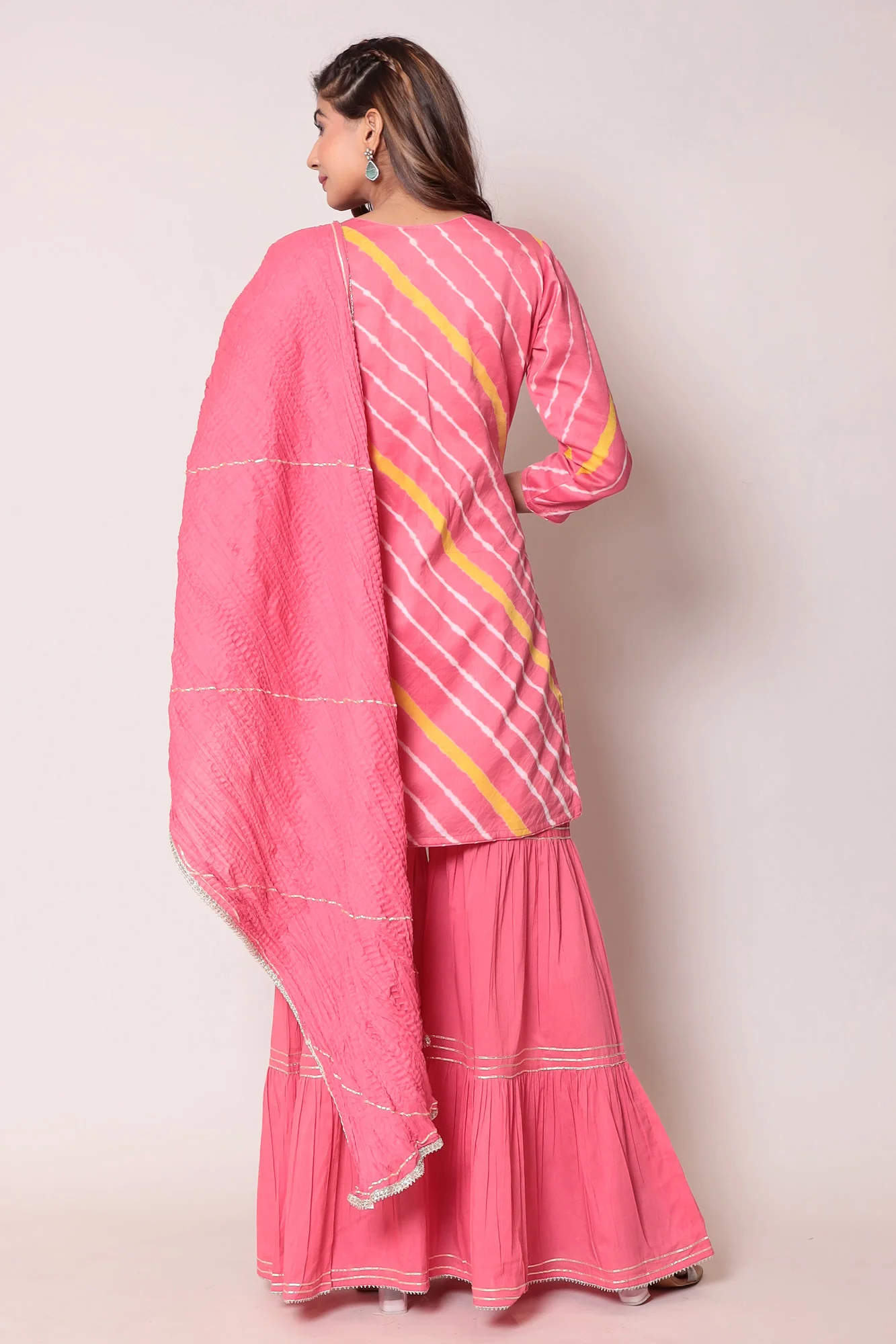 Leheriya Cotton Silk Sharara Suit with Gota Patti work. - Image 4
