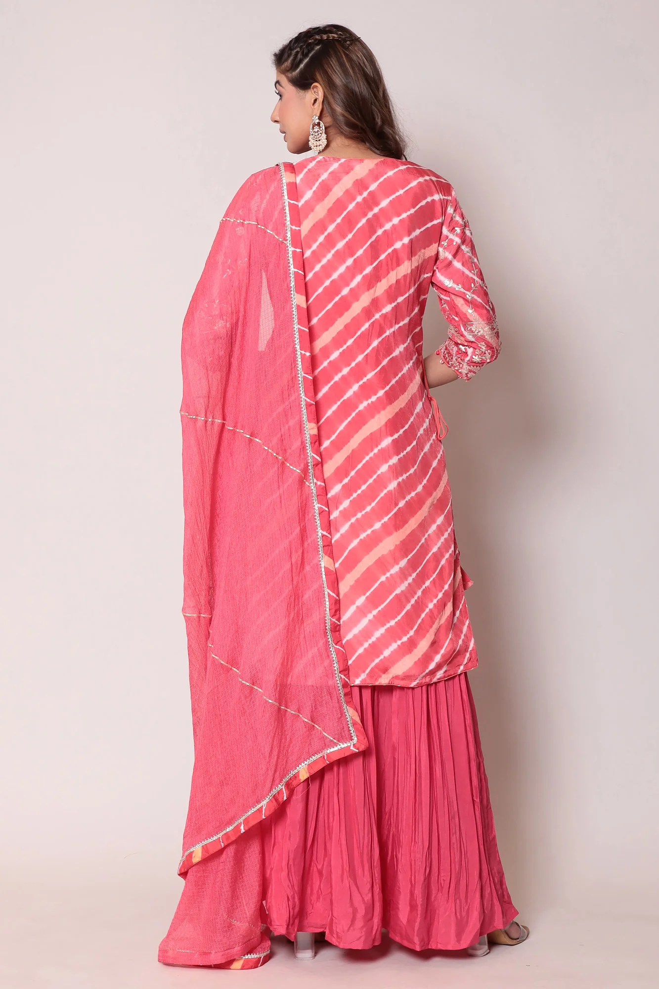 Leheriya Chanderi Straight Suit with Pittan work. - Image 8