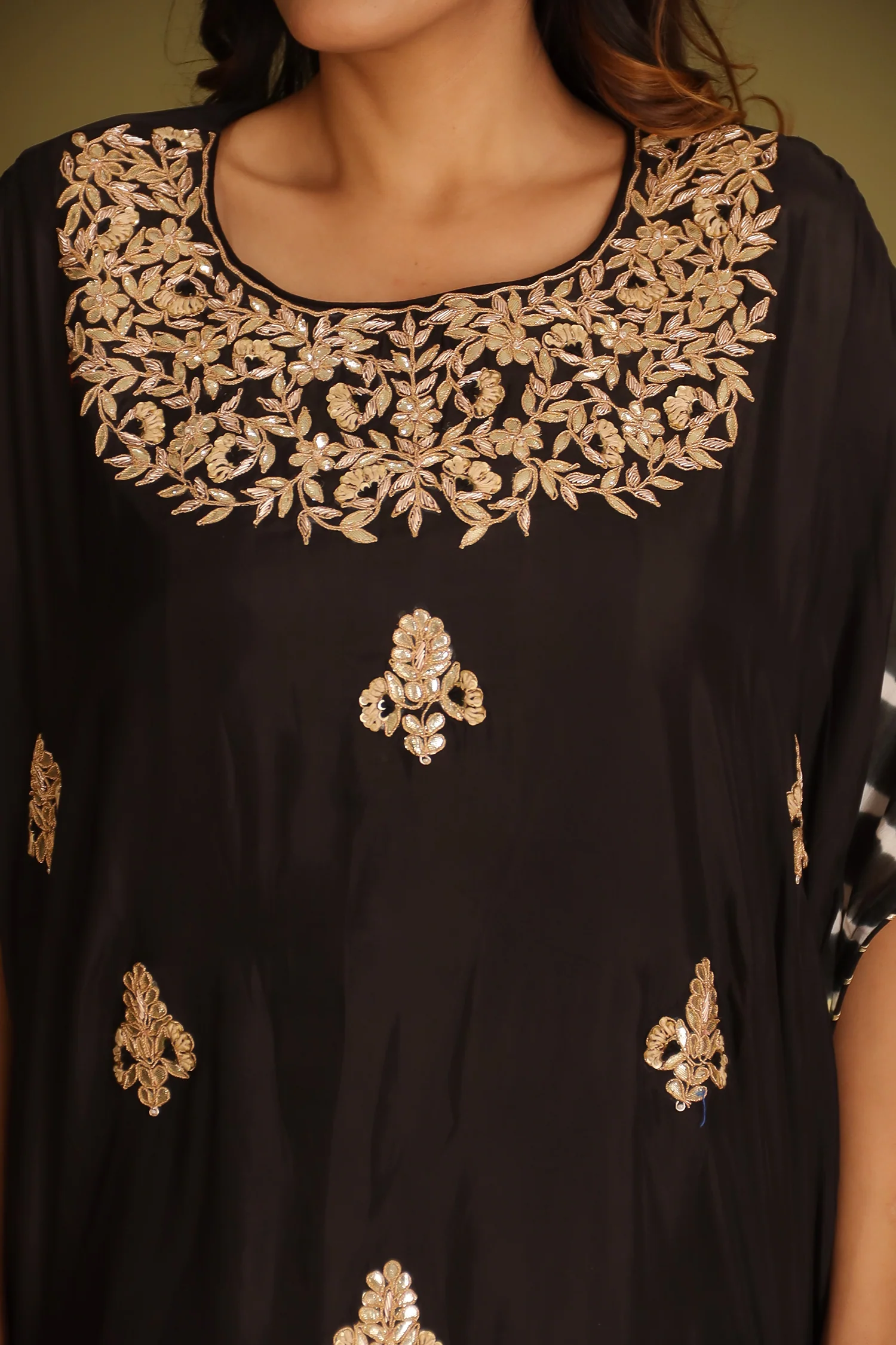 Embroidered Leheriya Silk Kaftan with Gota Patti work. - Image 10
