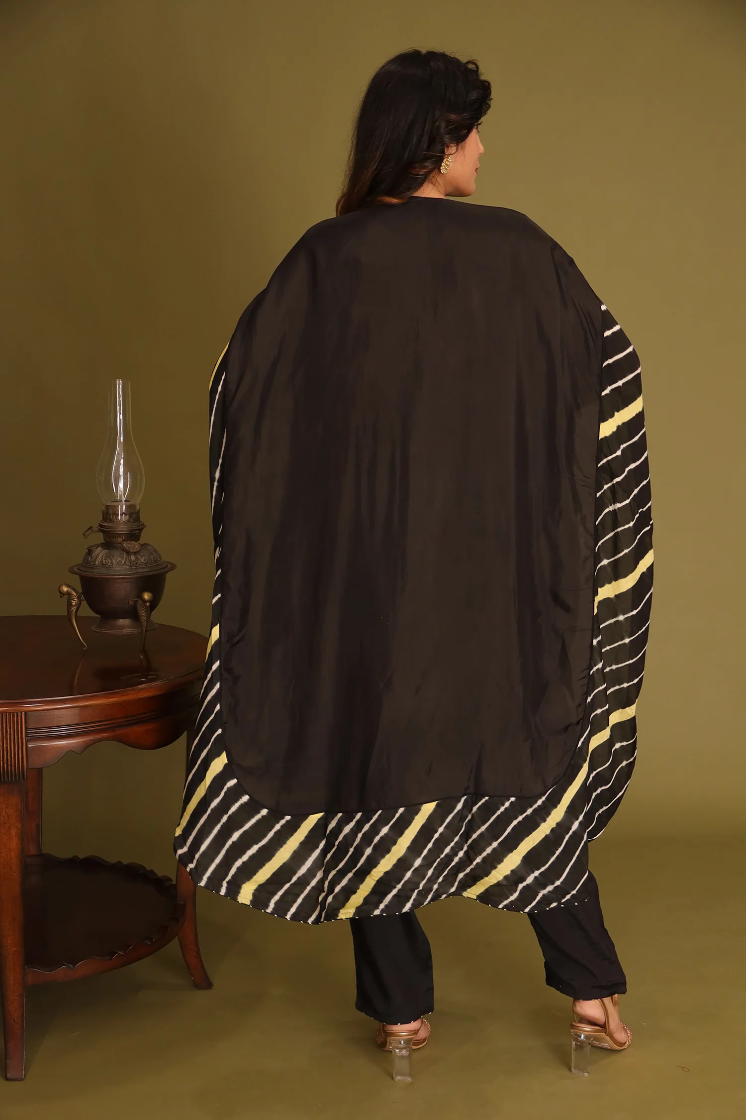 Embroidered Leheriya Silk Kaftan with Gota Patti work. - Image 12