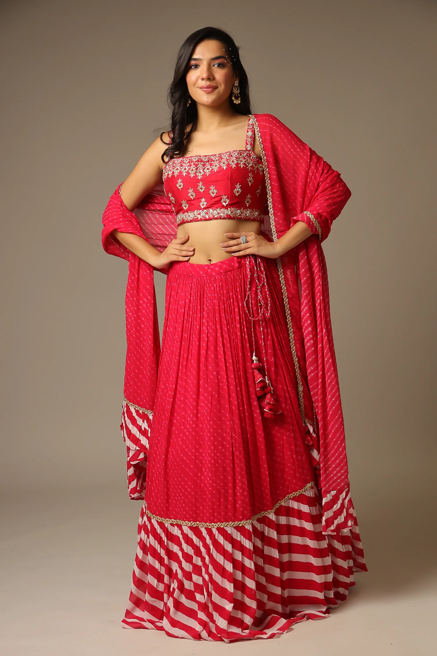 Leheriya Georgette Lehenga with Gota Patti and Mothra work. - Image 13