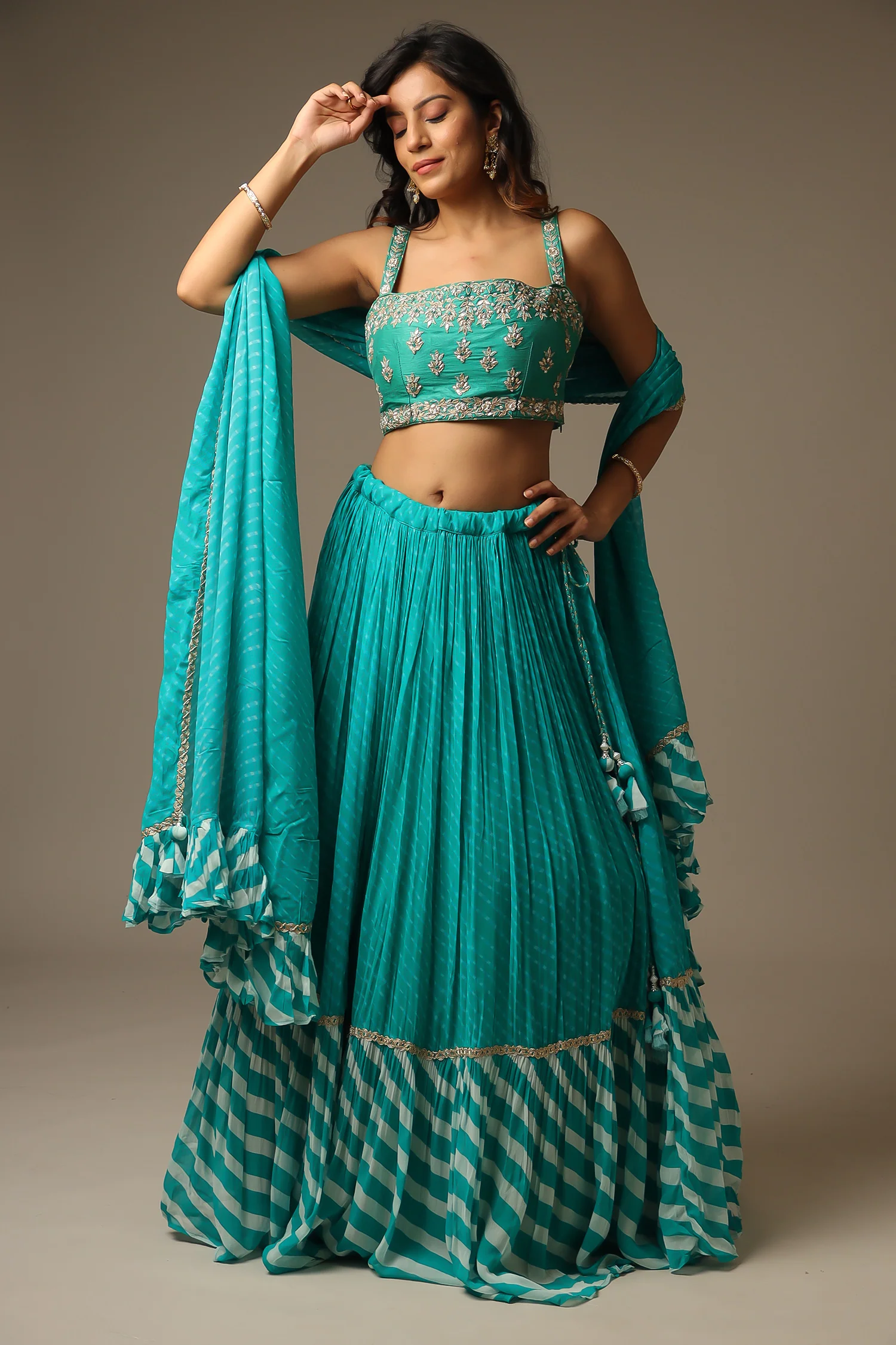 Leheriya Georgette Lehenga with Gota Patti and Mothra work. - Image 10