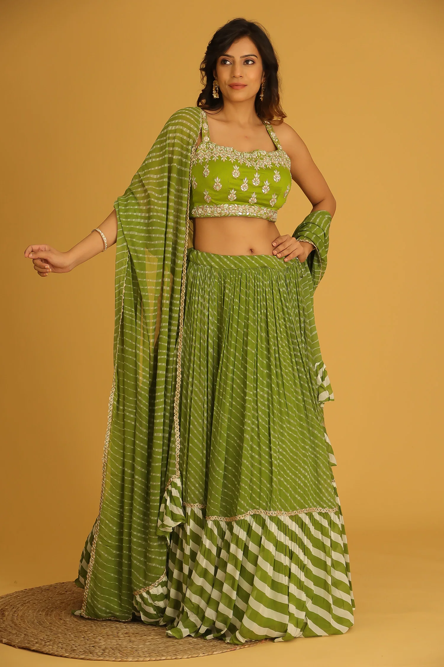 Leheriya Georgette Lehenga with Gota Patti and Mothra work. - Image 11