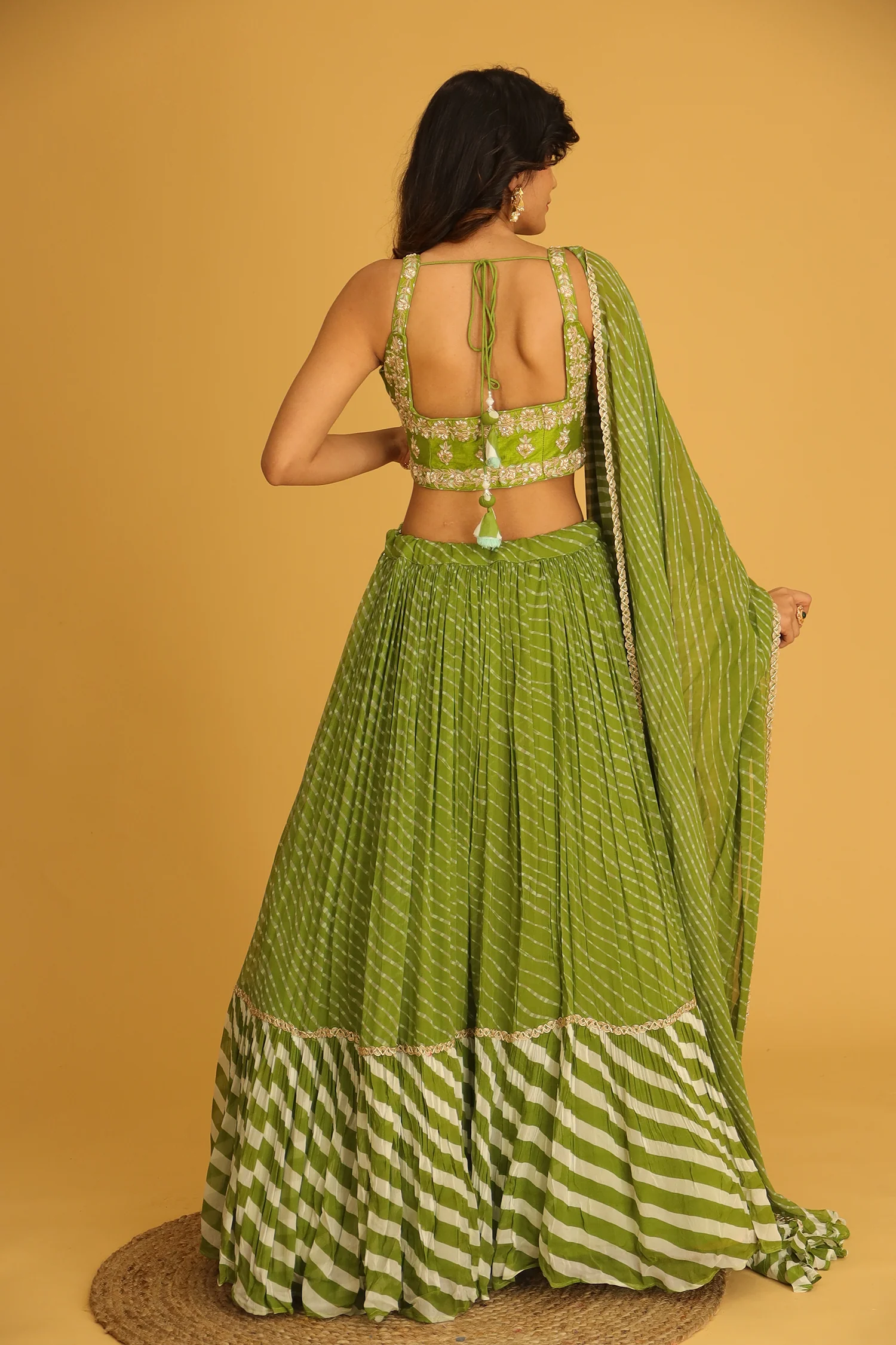 Leheriya Georgette Lehenga with Gota Patti and Mothra work. - Image 12