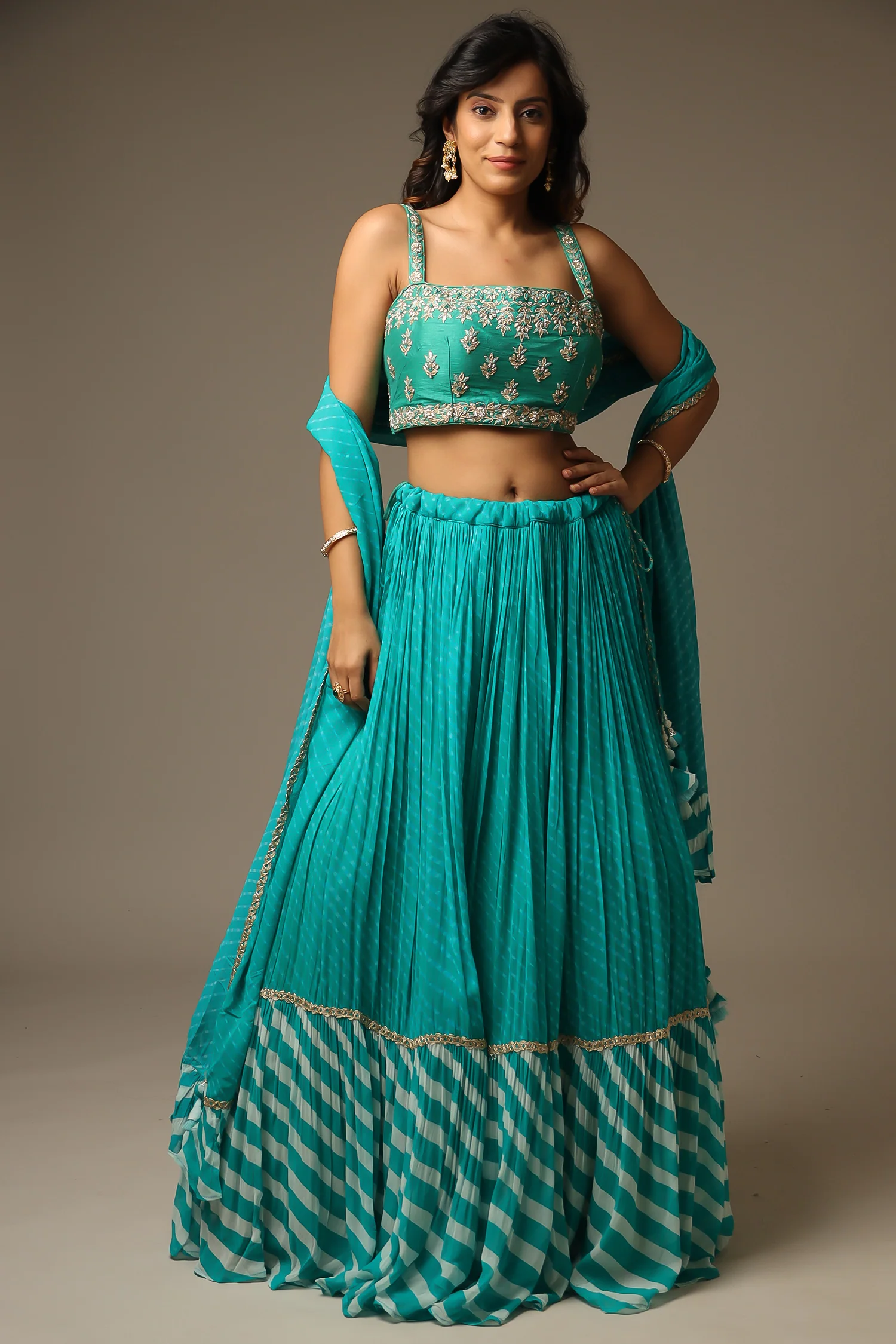 Leheriya Georgette Lehenga with Gota Patti and Mothra work. - Image 13