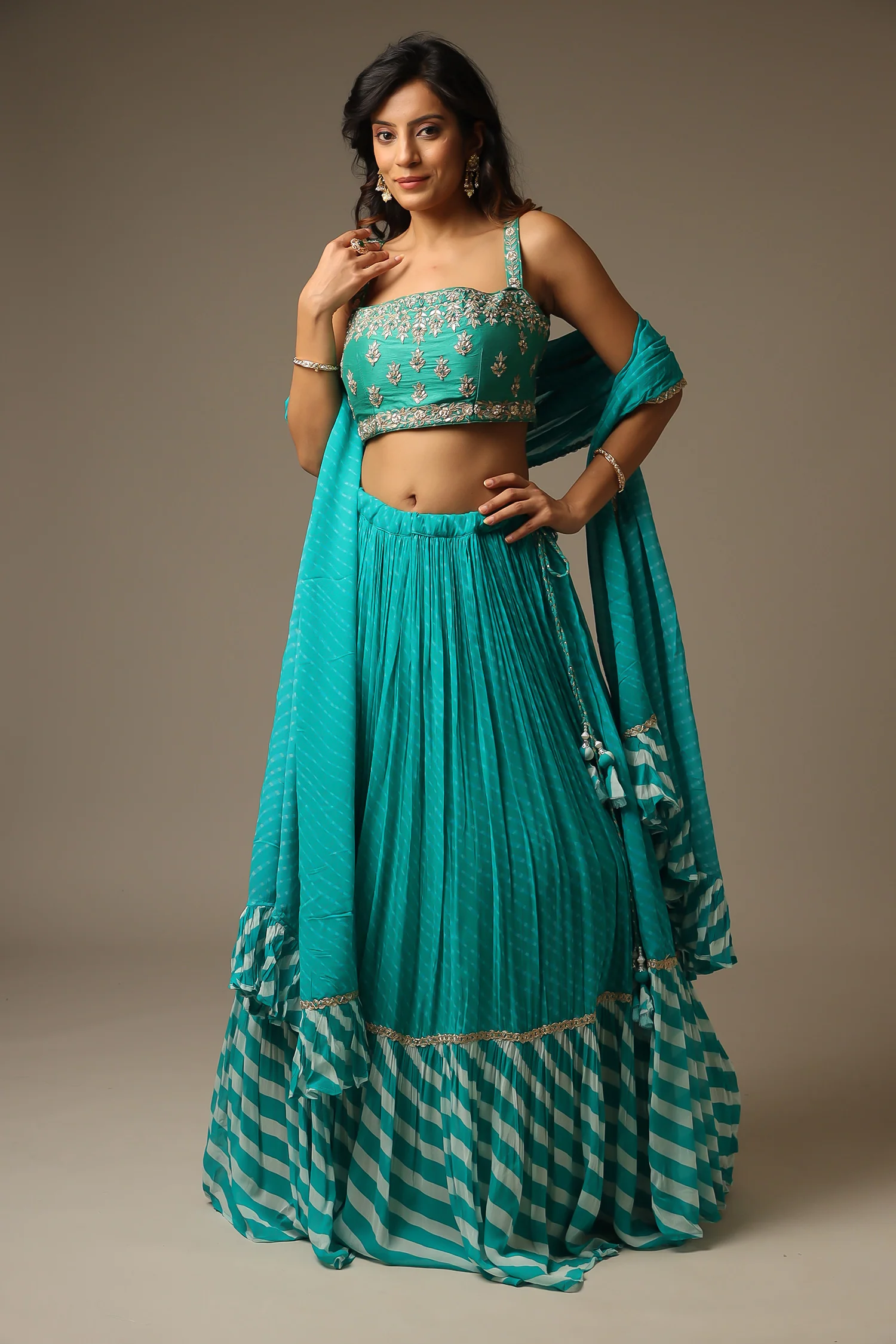 Leheriya Georgette Lehenga with Gota Patti and Mothra work. - Image 16