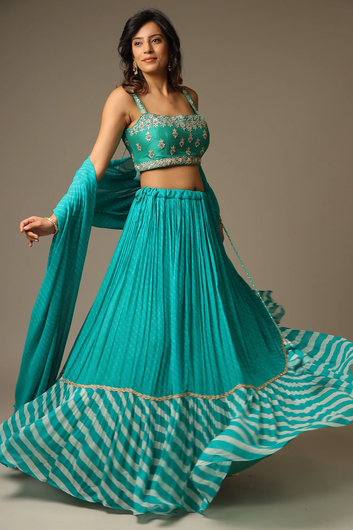 Leheriya Georgette Lehenga with Gota Patti and Mothra work. - Image 18