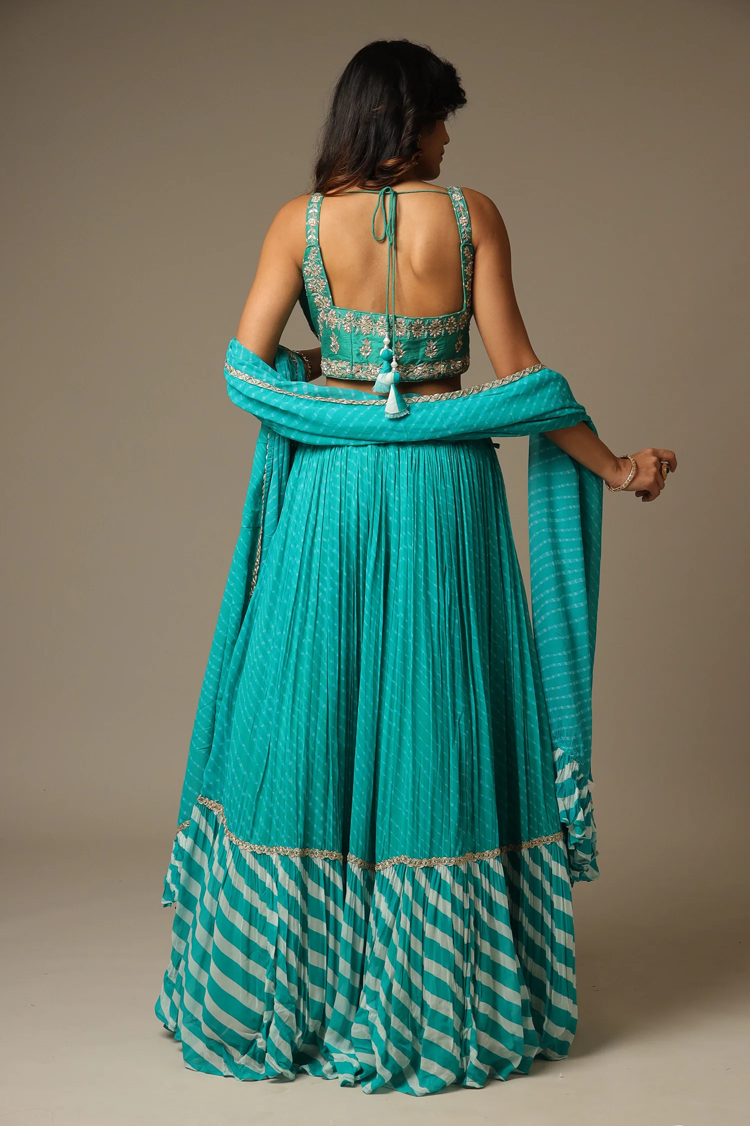 Leheriya Georgette Lehenga with Gota Patti and Mothra work. - Image 19