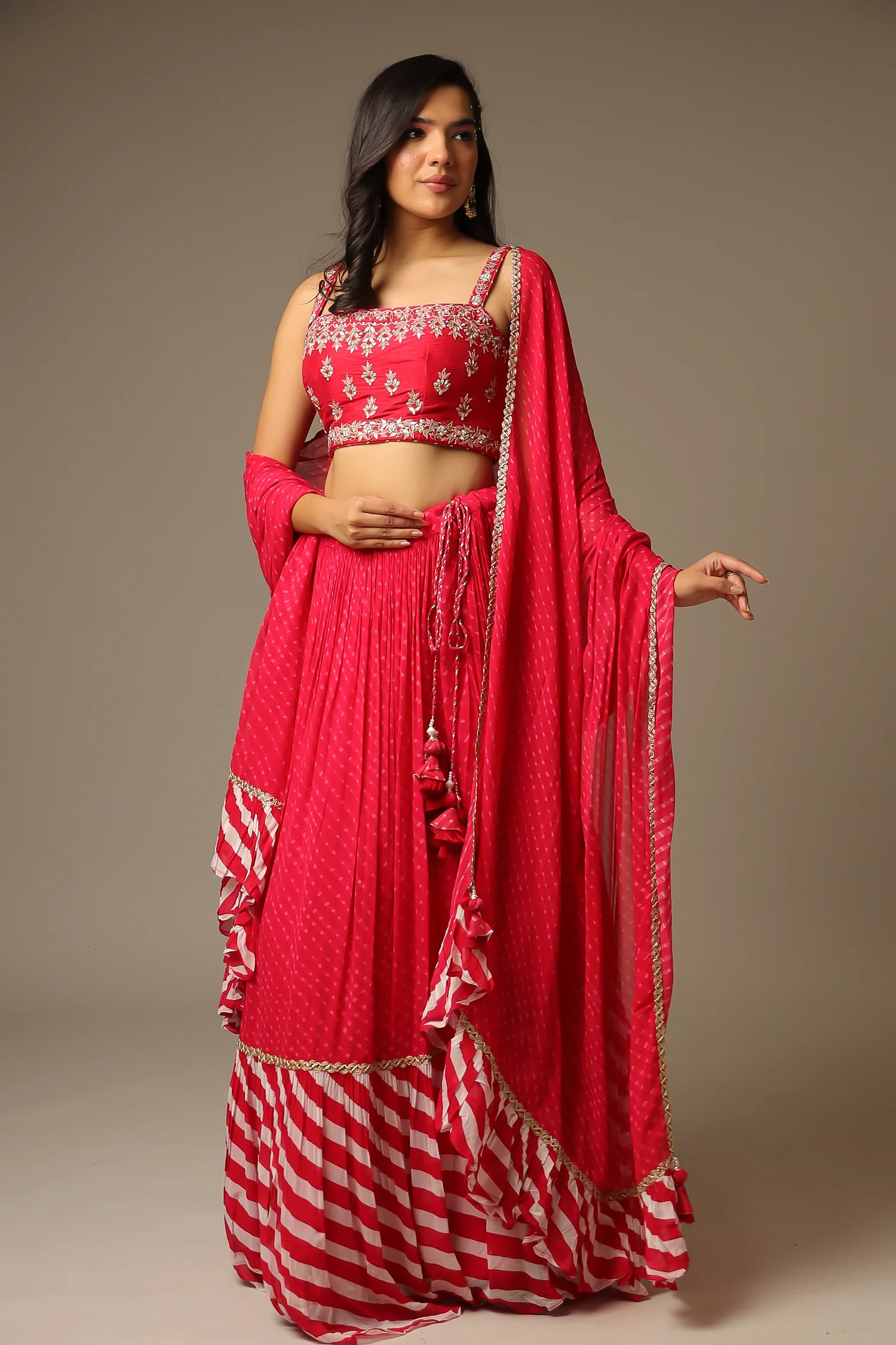 Leheriya Georgette Lehenga with Gota Patti and Mothra work. - Image 4