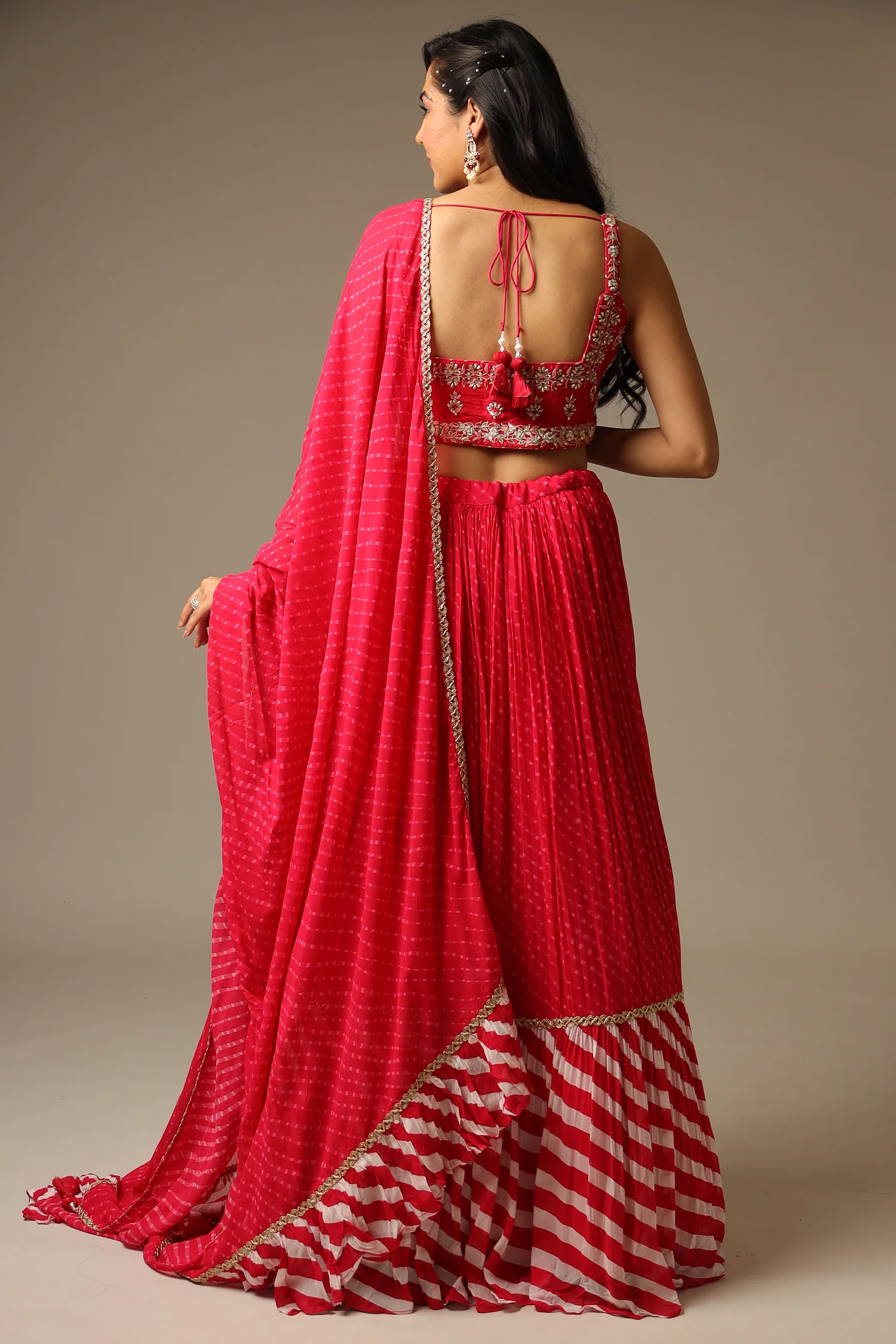 Leheriya Georgette Lehenga with Gota Patti and Mothra work. - Image 6