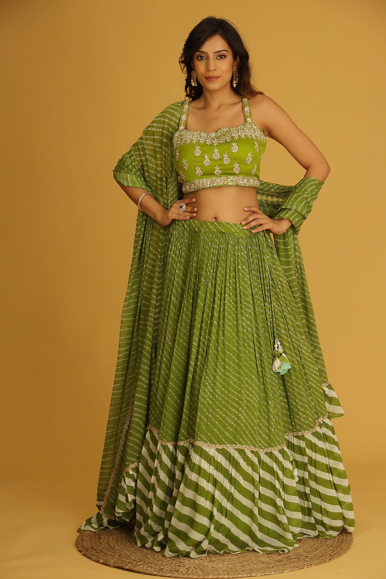 Leheriya Georgette Lehenga with Gota Patti and Mothra work. - Image 7