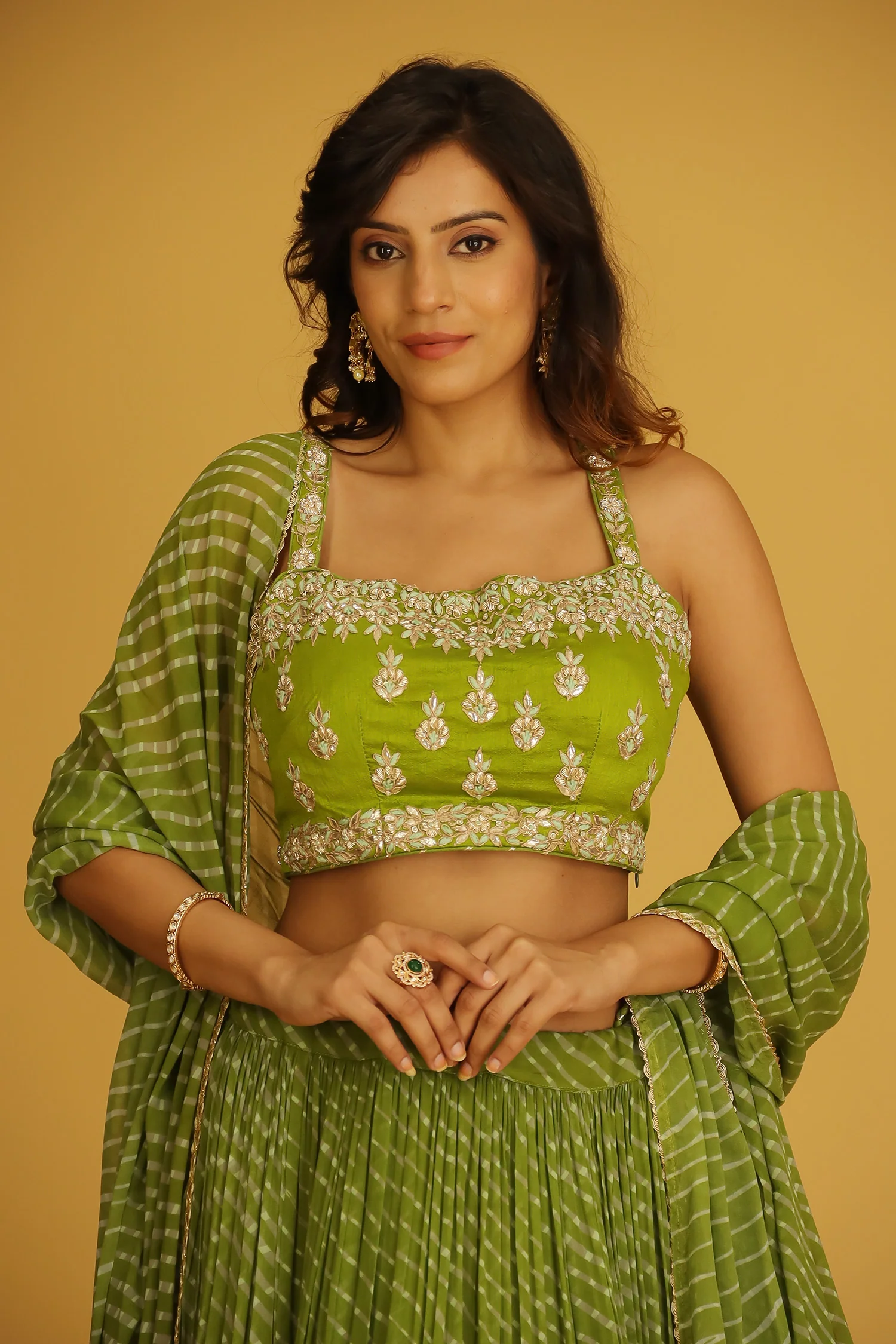 Leheriya Georgette Lehenga with Gota Patti and Mothra work. - Image 8