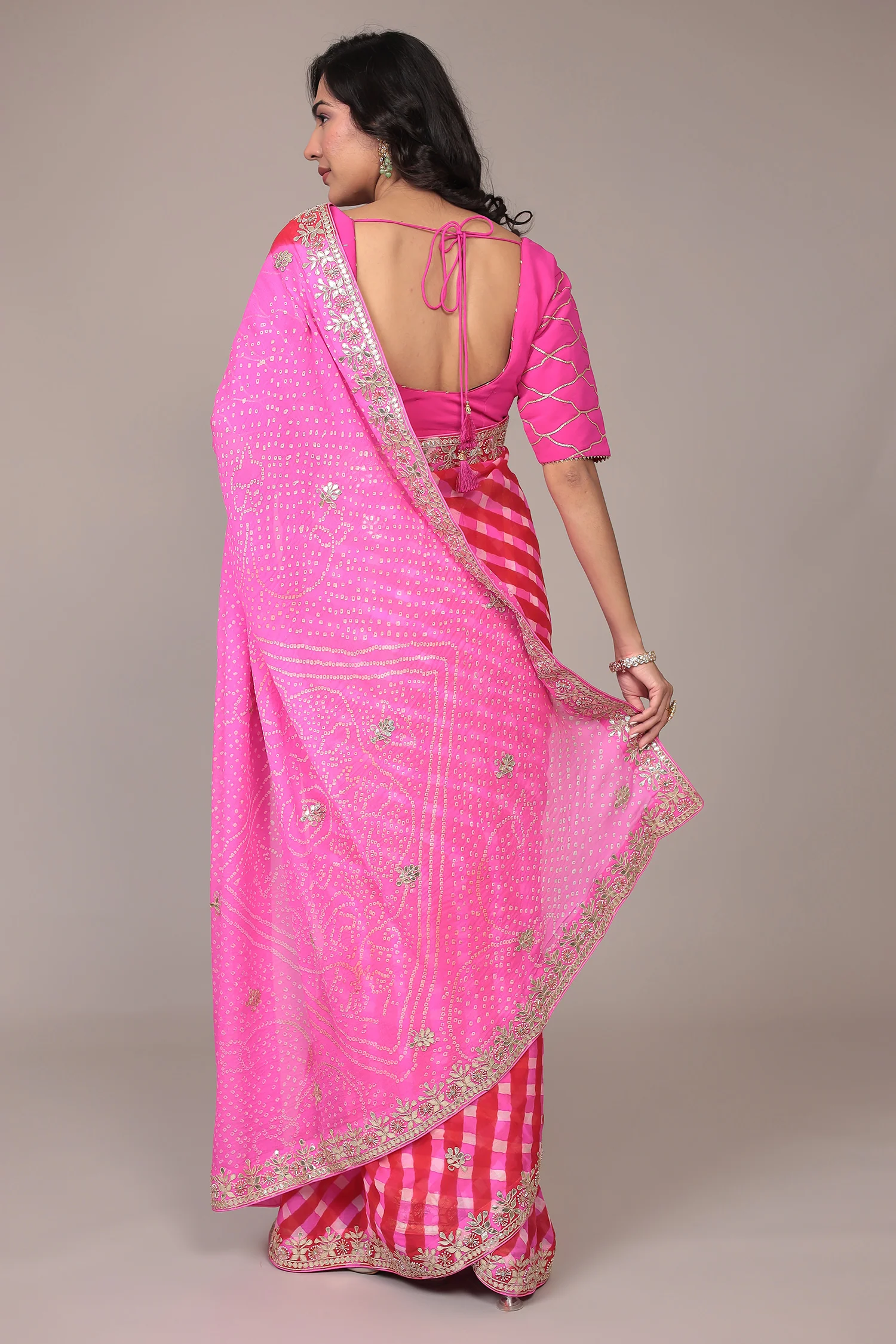 Leheriya Bandhej Georgette Saree Embellished with Gota Patti work - Image 20