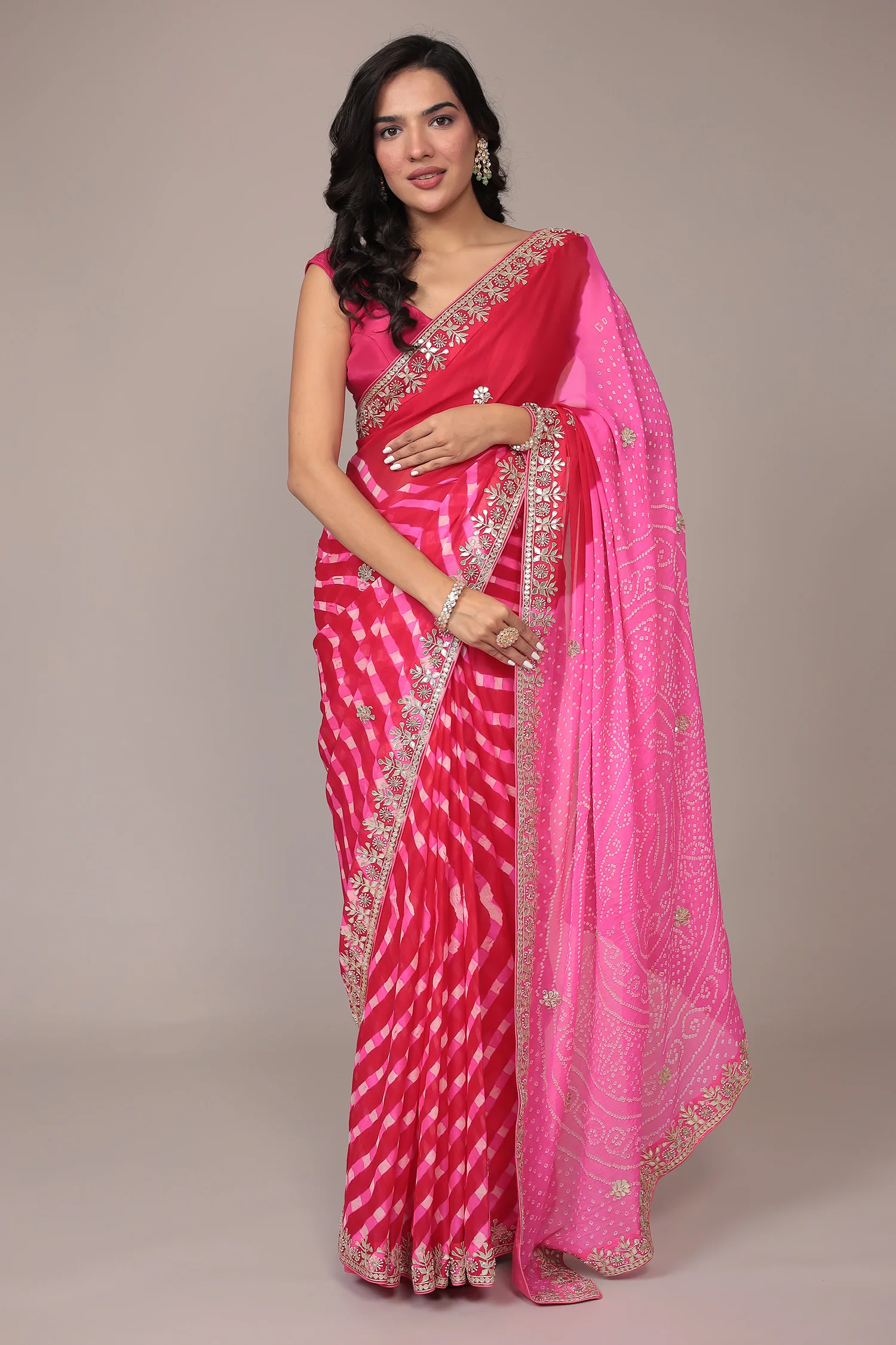 Leheriya Bandhej Georgette Saree Embellished with Gota Patti work - Image 22