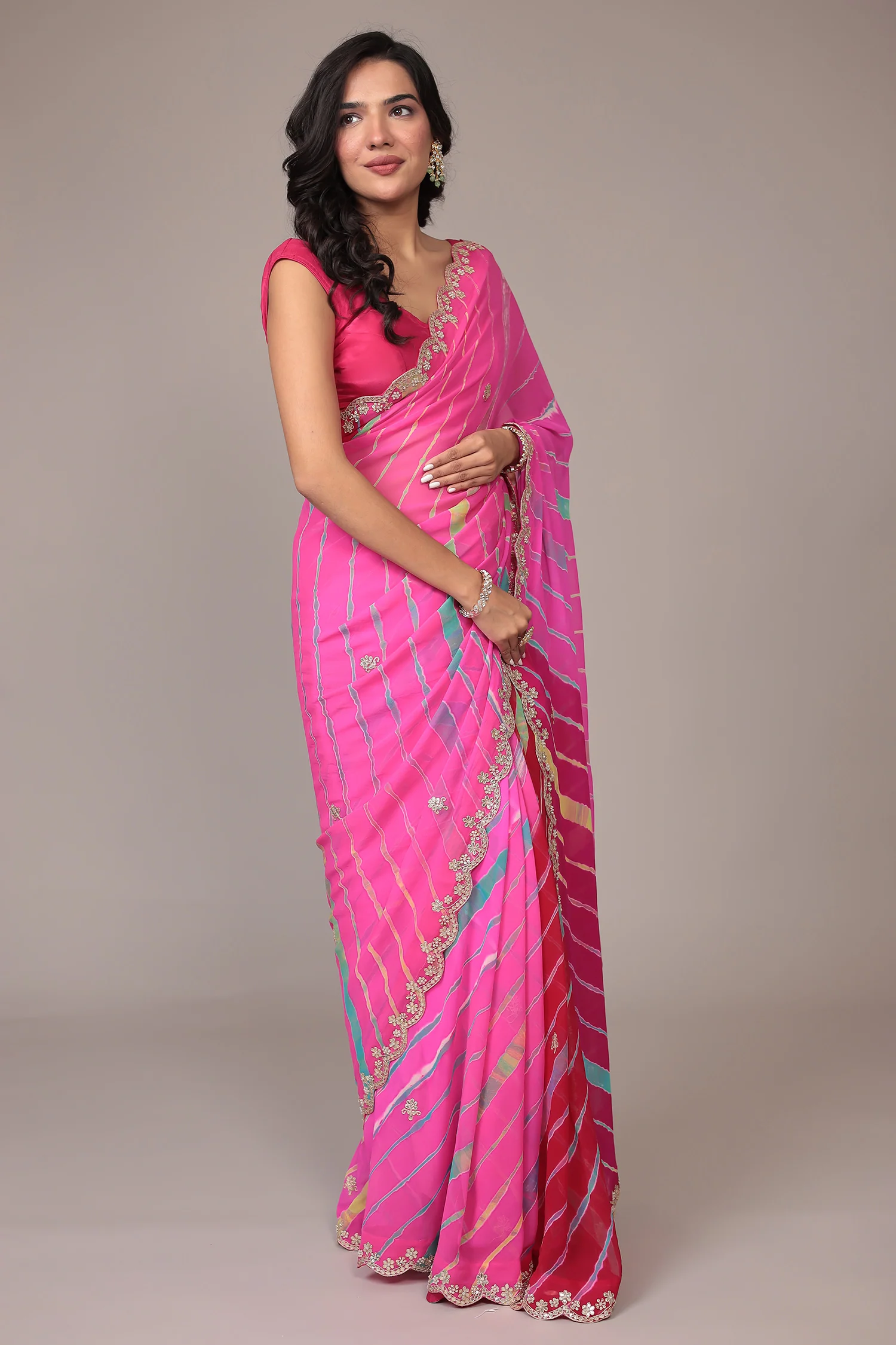 Leheriya Georgette Saree with Gota Patti work - Image 10