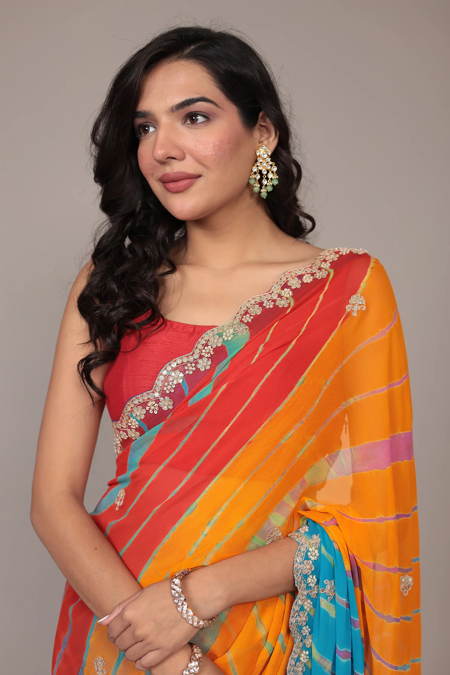 Leheriya Georgette Saree with Gota Patti work - Image 15