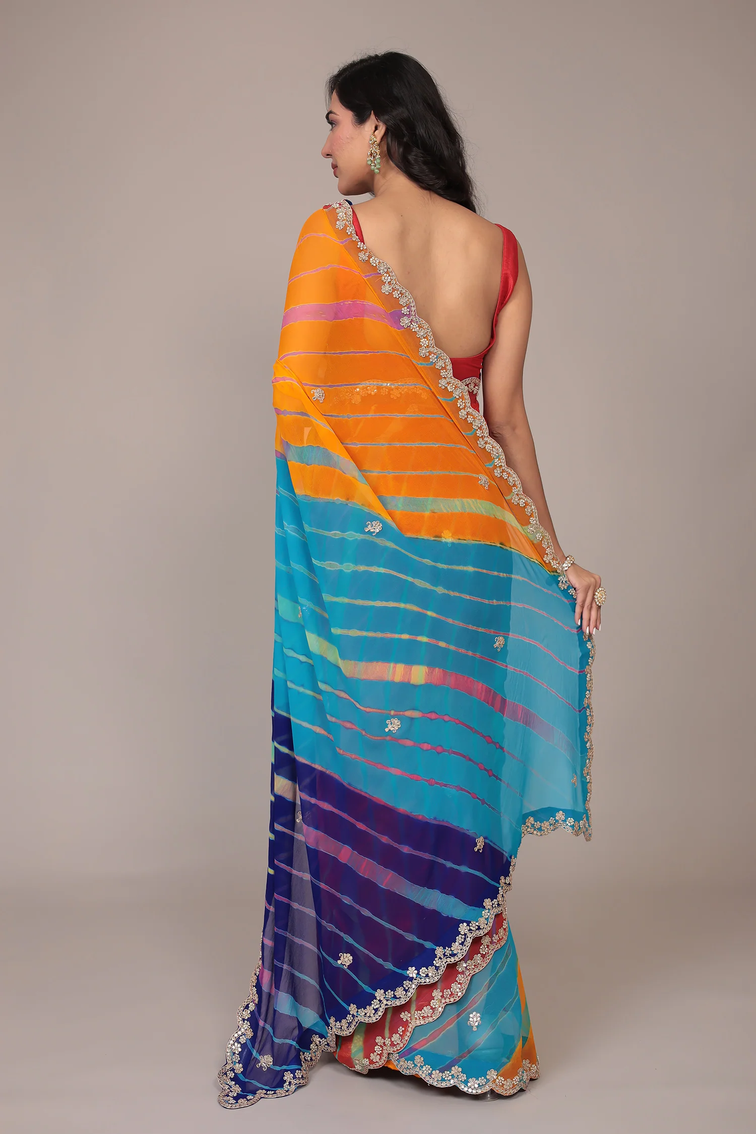 Leheriya Georgette Saree with Gota Patti work - Image 19