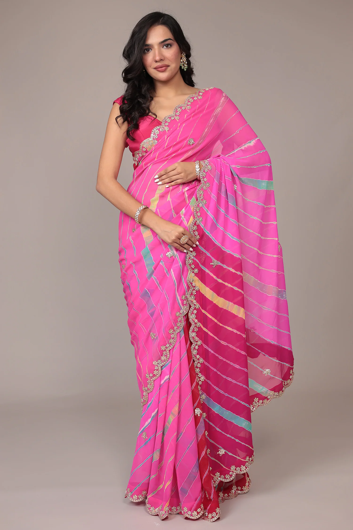 Leheriya Georgette Saree with Gota Patti work - Image 8