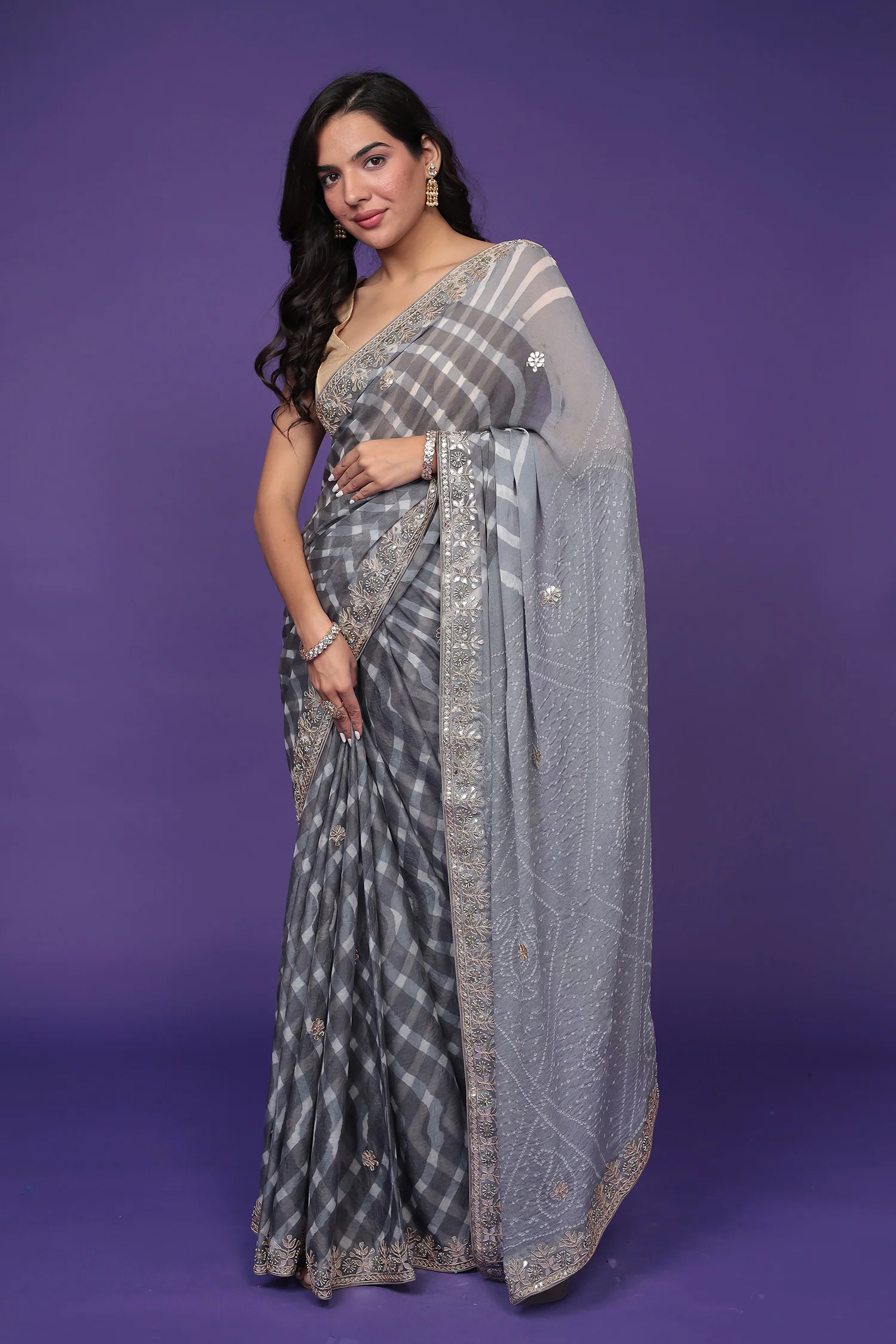 Leheriya Bandhej Georgette Saree Embellished with Gota Patti work - Image 31
