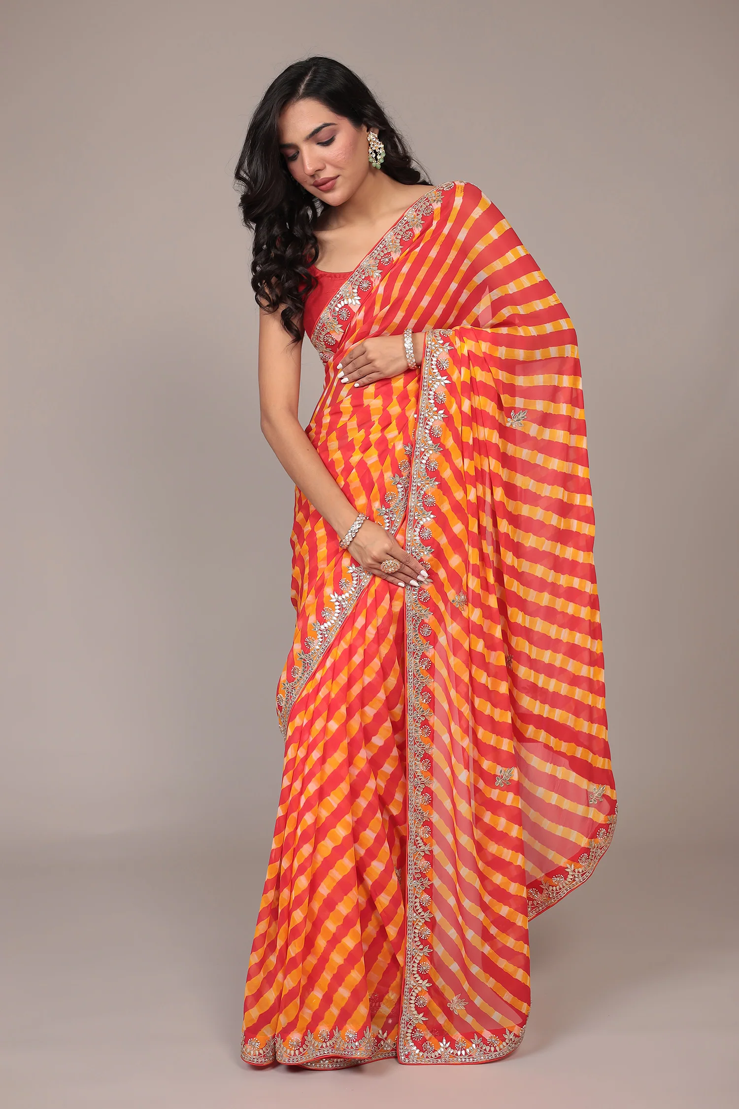 Leheriya Georgette Saree with Gota Patti work - Image 19