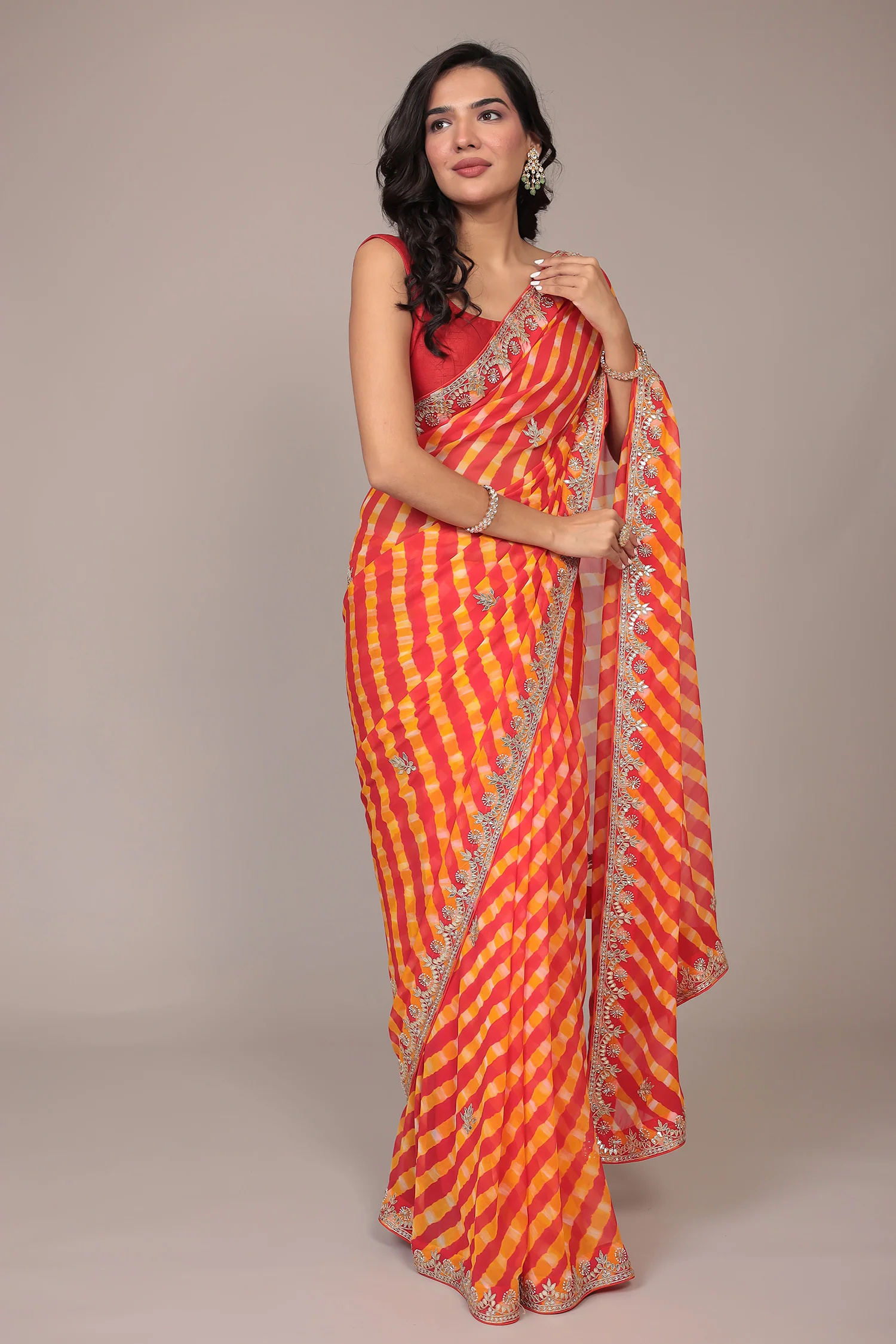 Leheriya Georgette Saree with Gota Patti work - Image 24