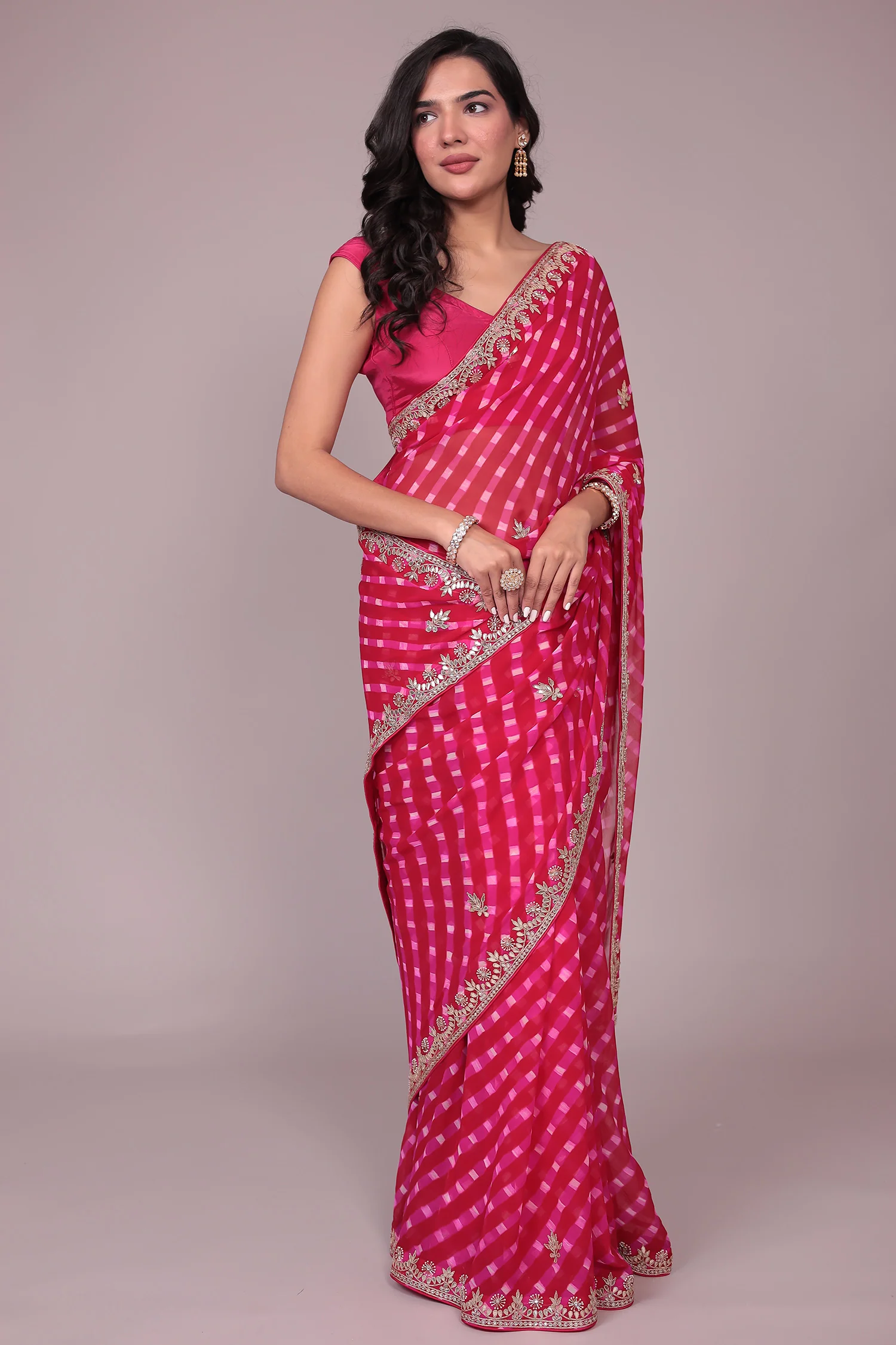 Leheriya Georgette Saree with Gota Patti work - Image 3