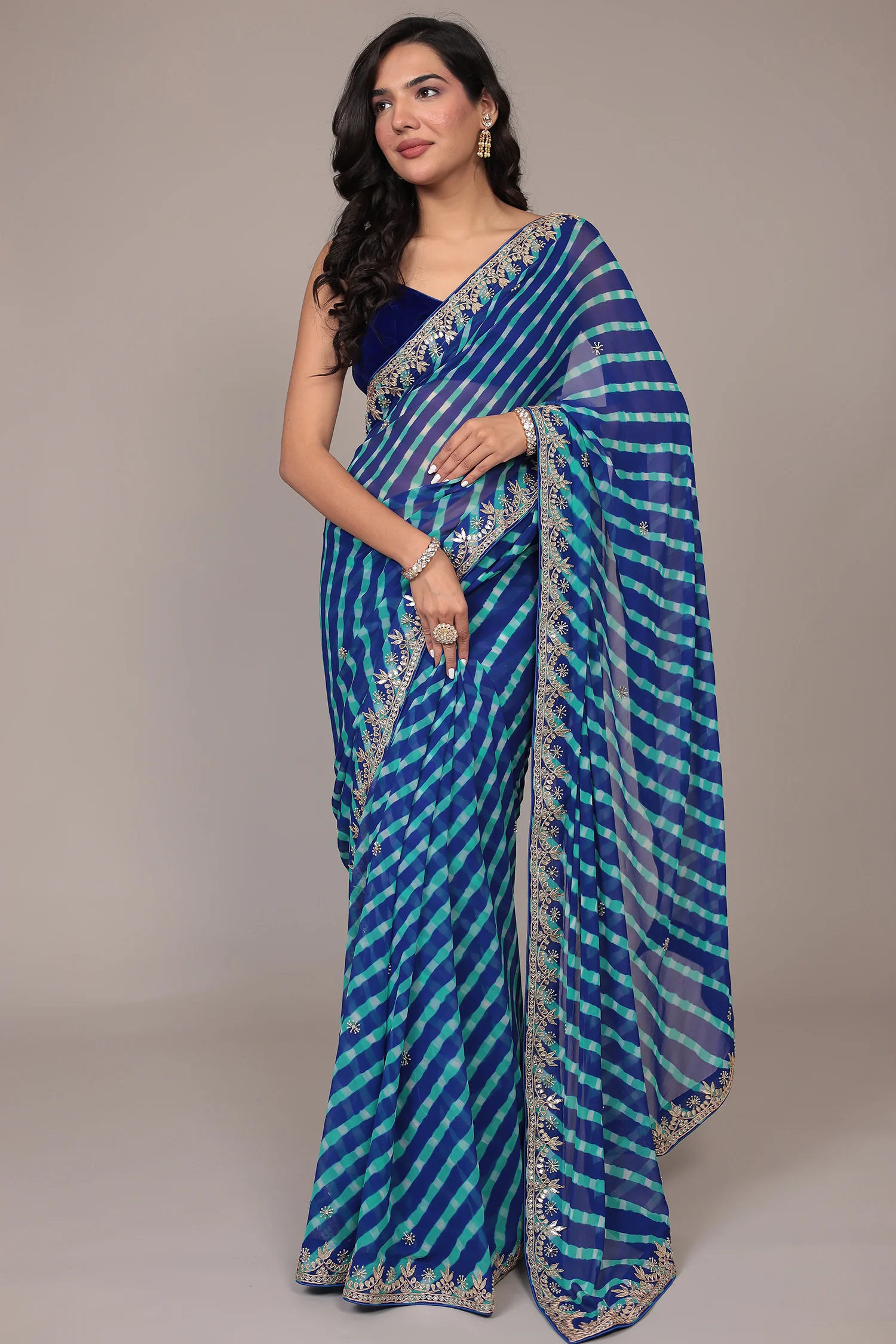 Leheriya Georgette Saree with Gota Patti work - Image 15
