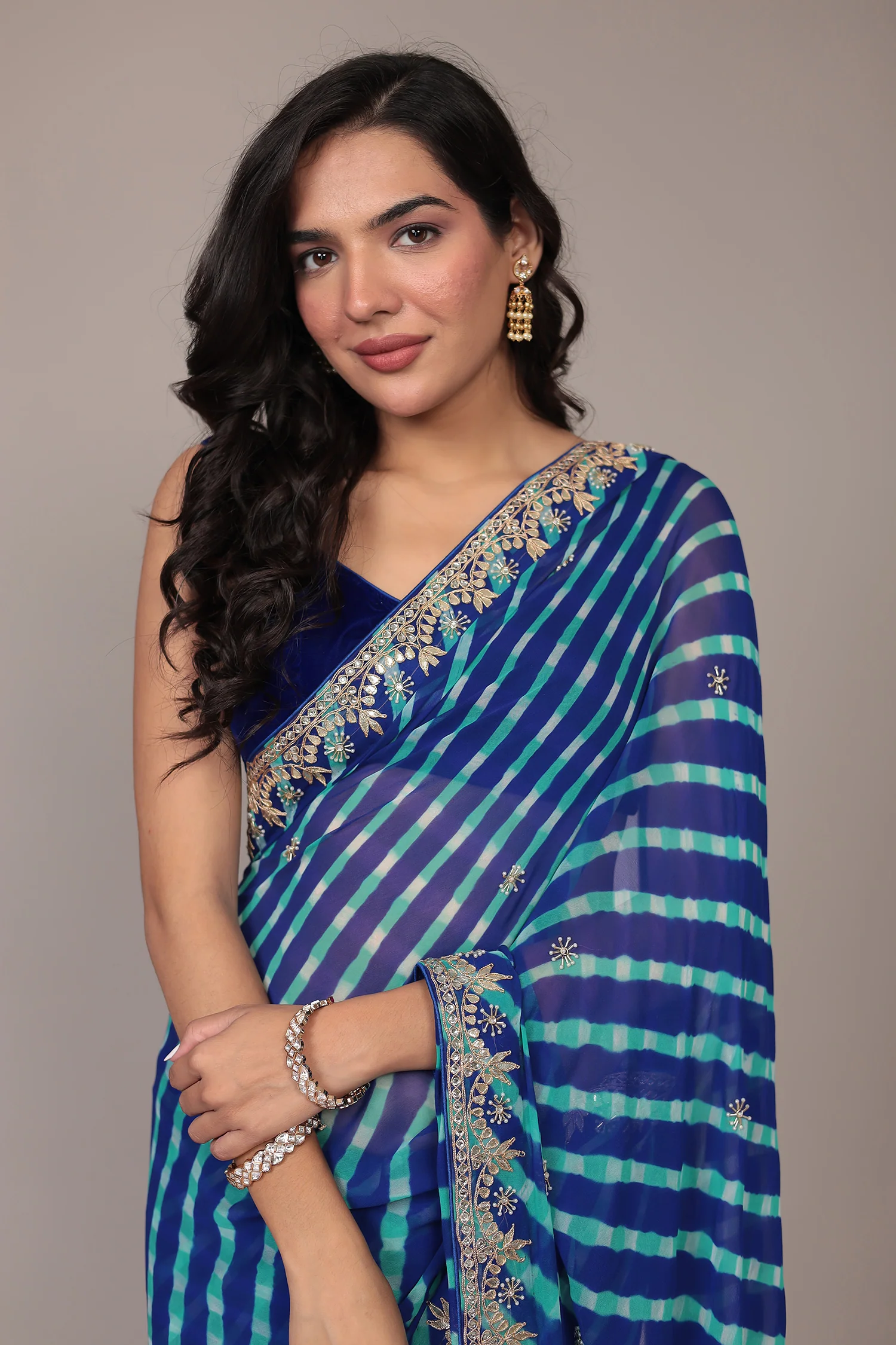 Leheriya Georgette Saree with Gota Patti work - Image 16
