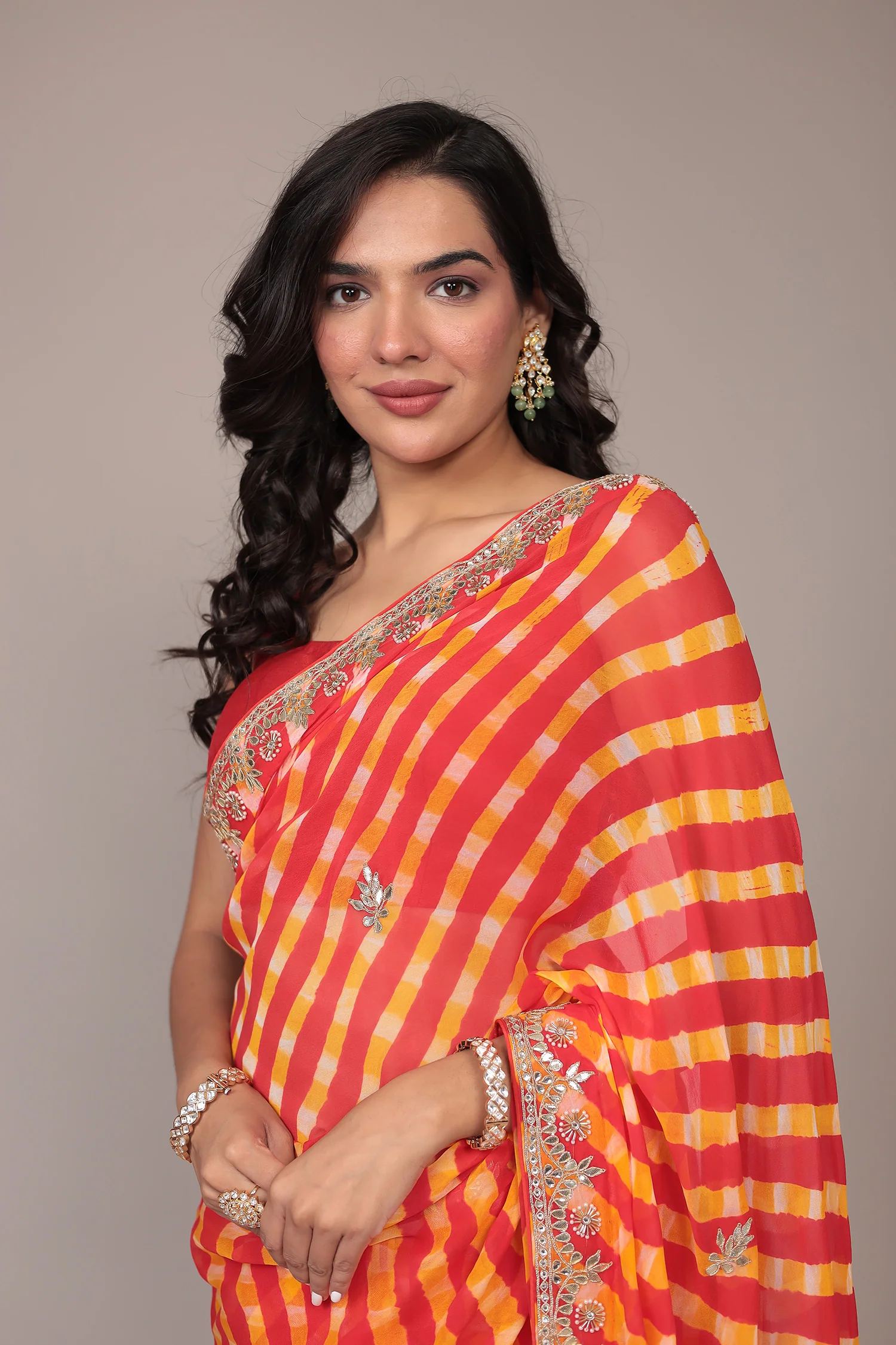Leheriya Georgette Saree with Gota Patti work - Image 2