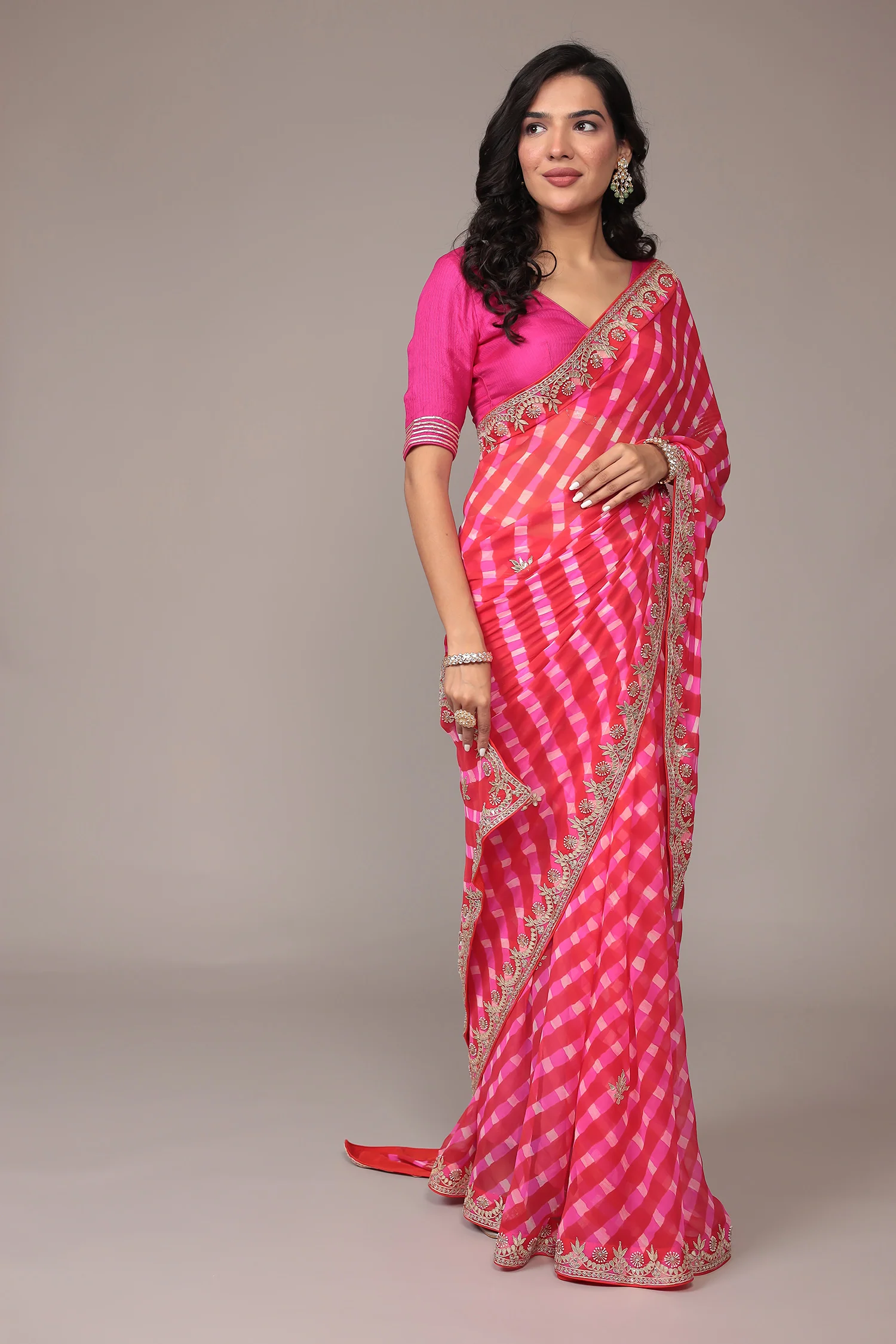 Leheriya Georgette Saree with Gota Patti work - Image 24