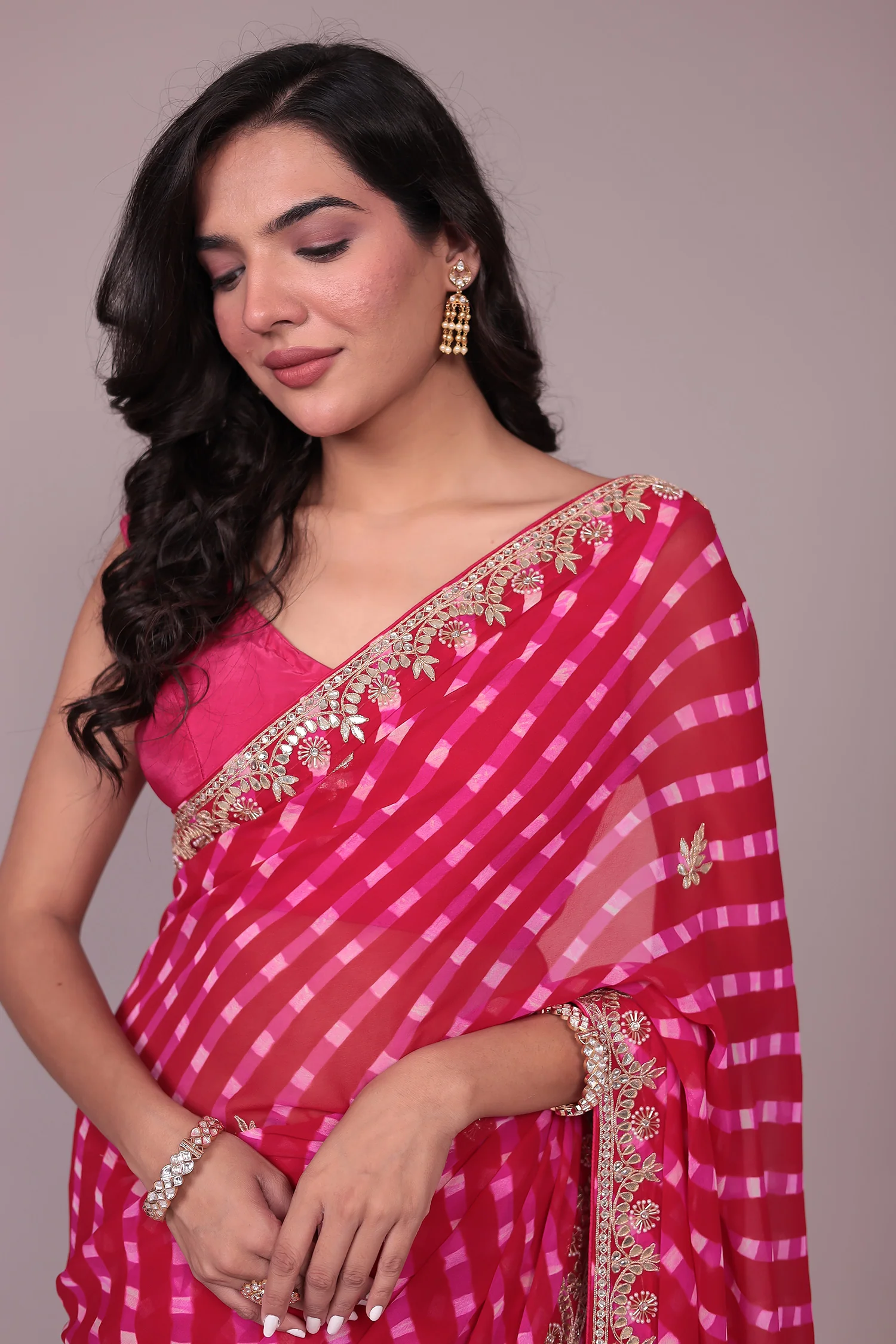 Leheriya Georgette Saree with Gota Patti work - Image 9