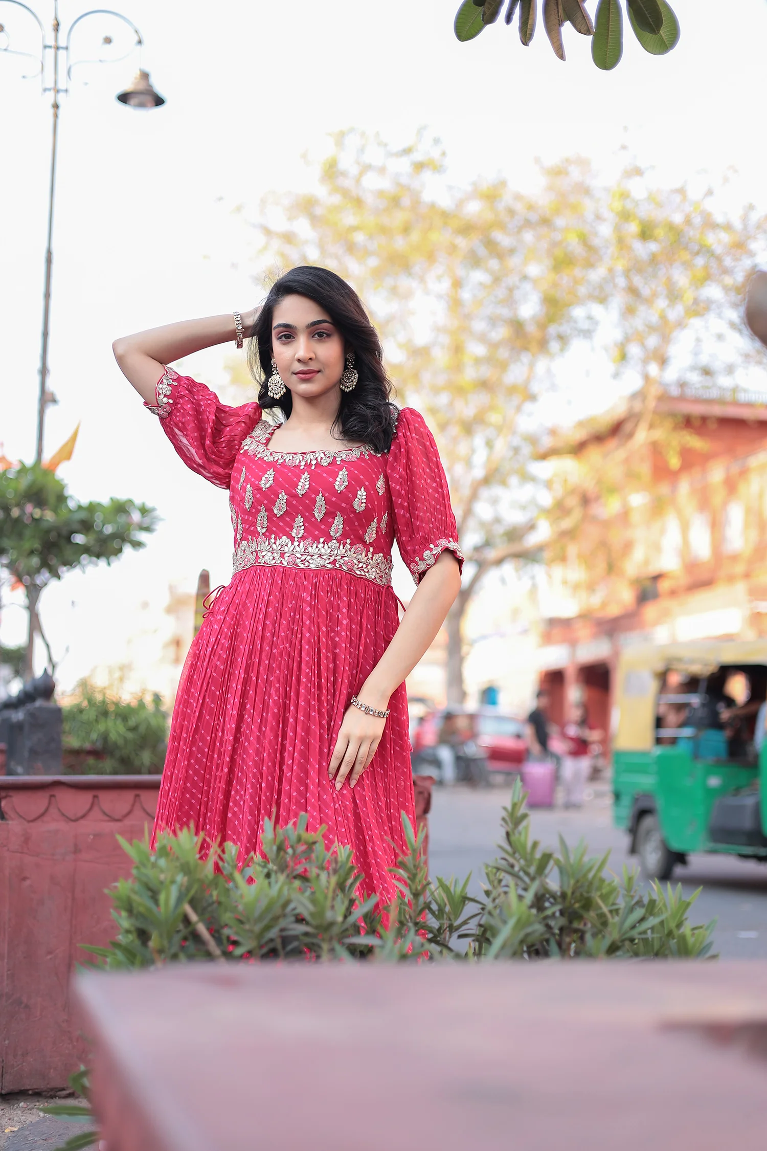 Leheriya Anarkali Georgette Suit Embroidered with Gota Patti work - Image 4