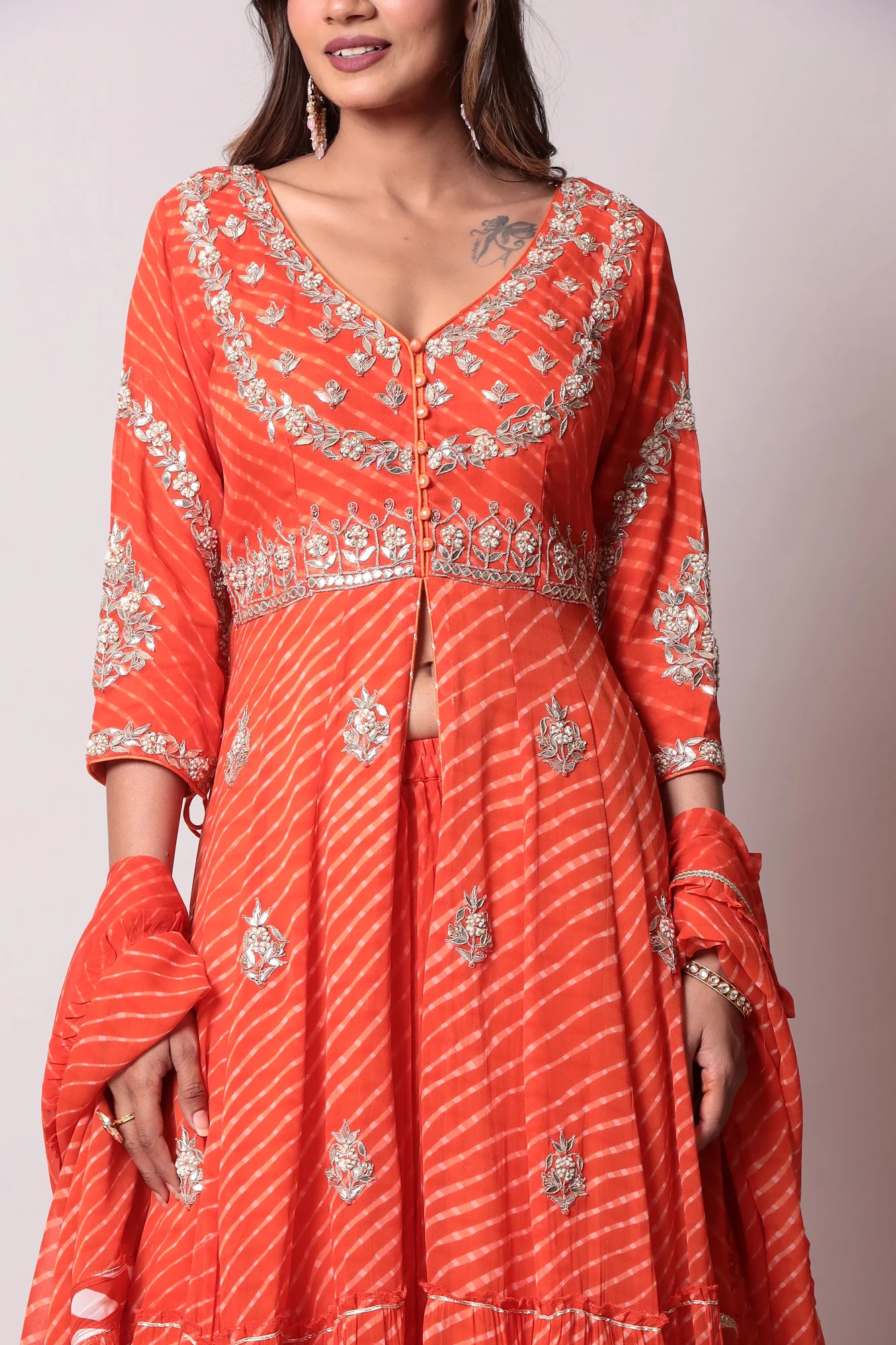 Leheriya Georgette Straight Cut Suit with Gota Patti and Mothra work. - Image 2