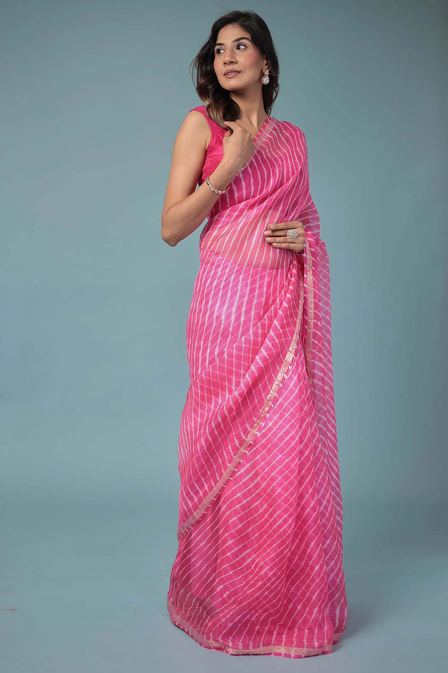 Kota Doria Silk Leheriya Saree with Zari work. - Image 3