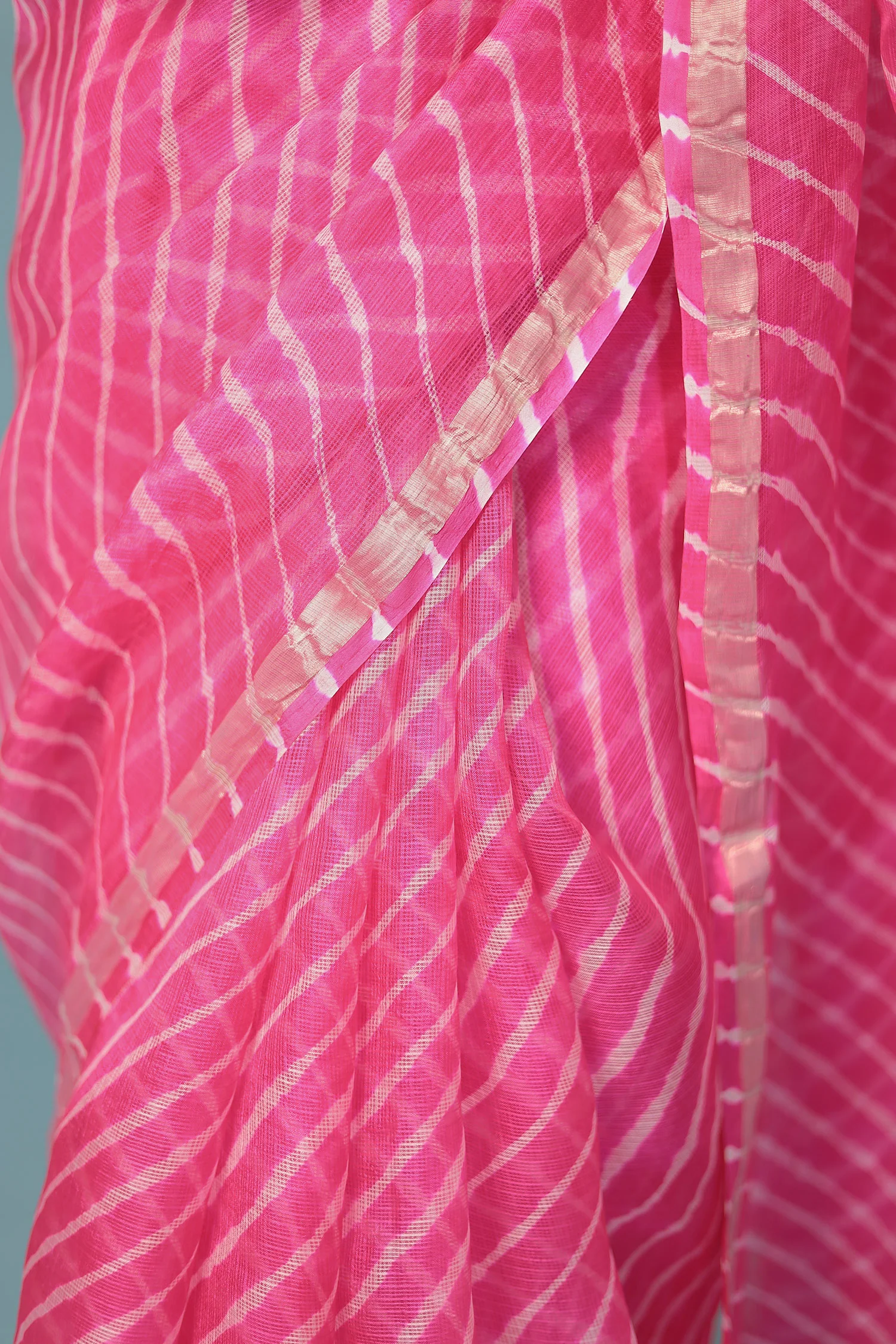 Kota Doria Silk Leheriya Saree with Zari work. - Image 4