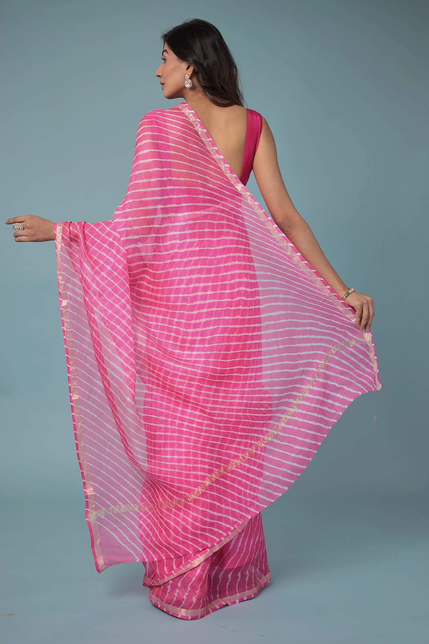 Kota Doria Silk Leheriya Saree with Zari work. - Image 6