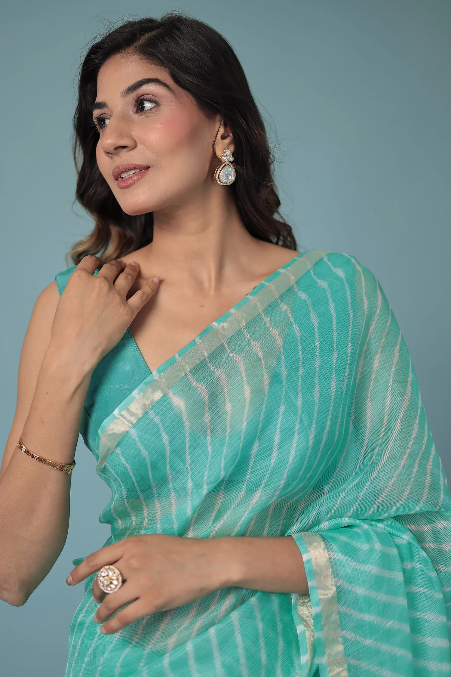 Kota Doria Silk Leheriya Saree with Zari work. - Image 4
