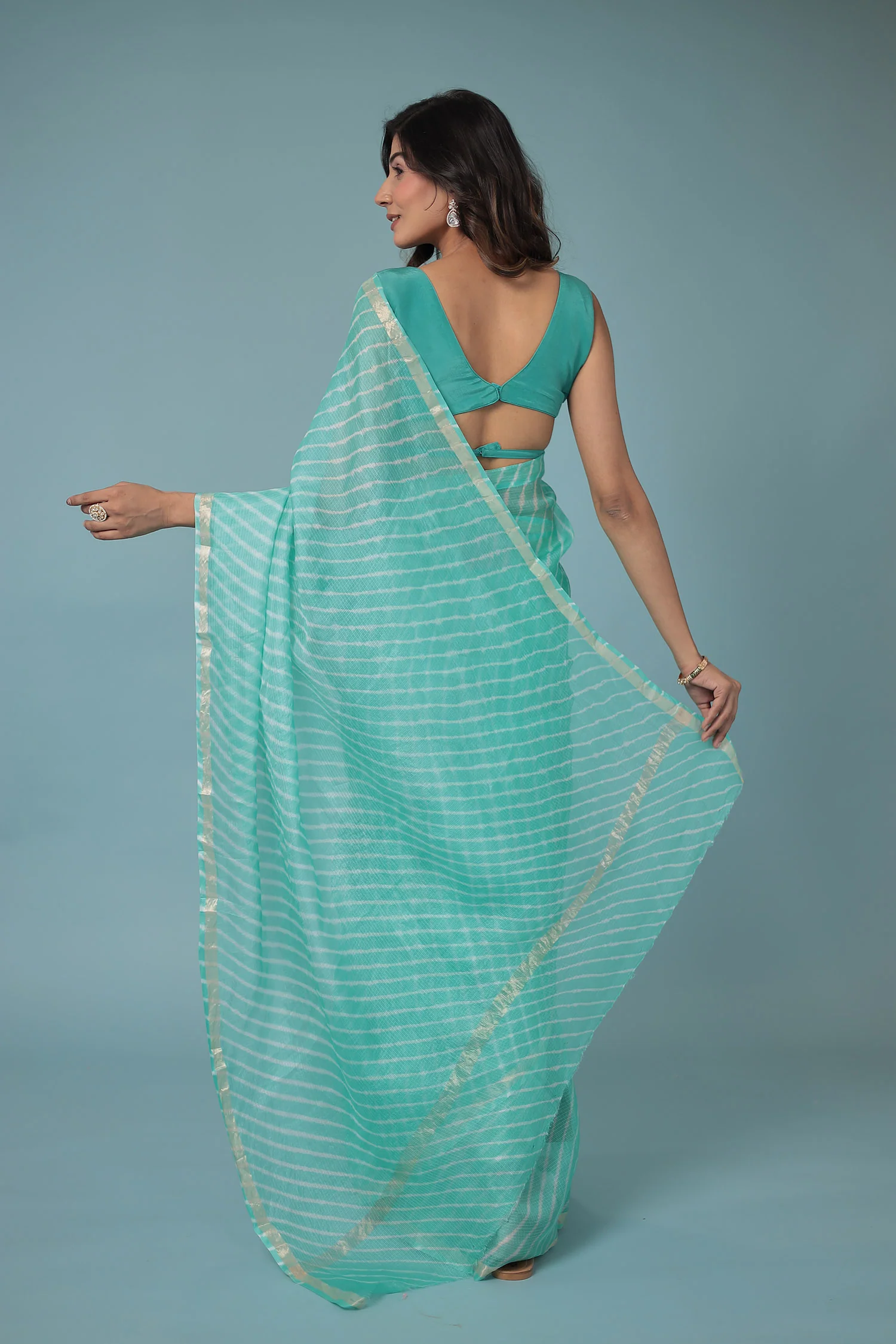 Kota Doria Silk Leheriya Saree with Zari work. - Image 6
