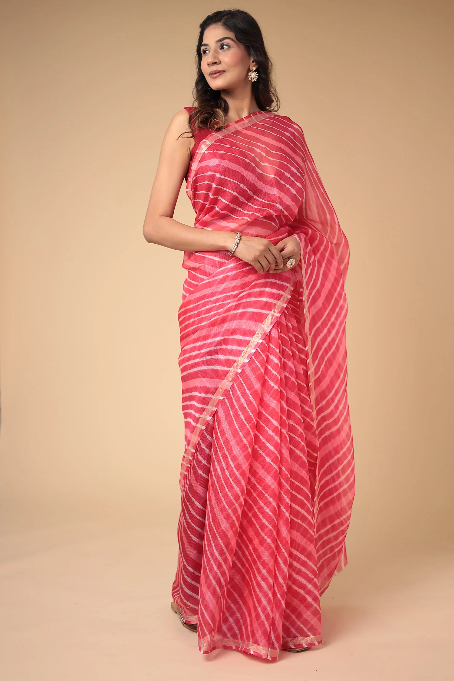 Kota Doria Silk Leheriya Saree with Zari work. - Image 3