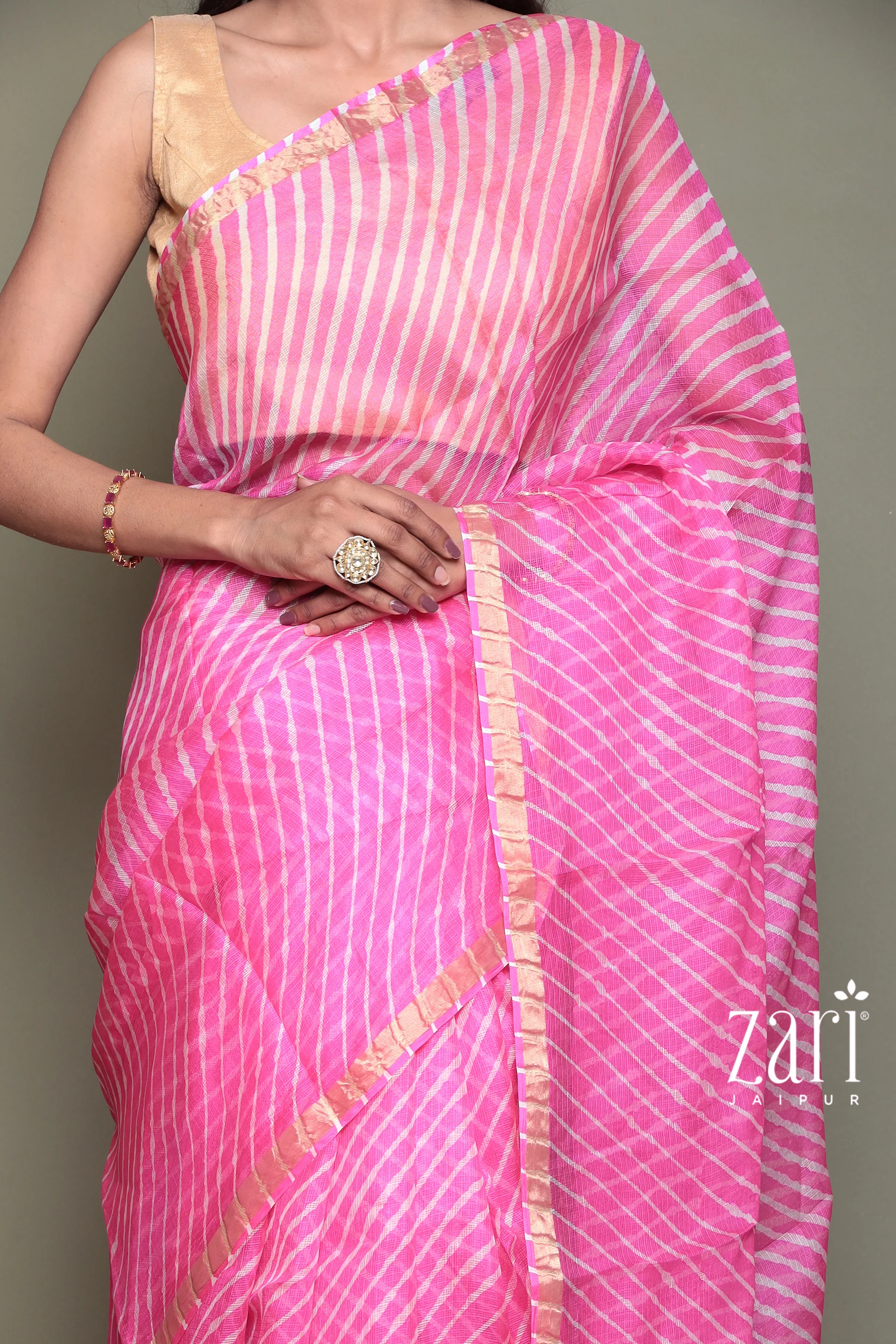 Kota Doria Silk Leheriya Saree with Zari work. - Image 12