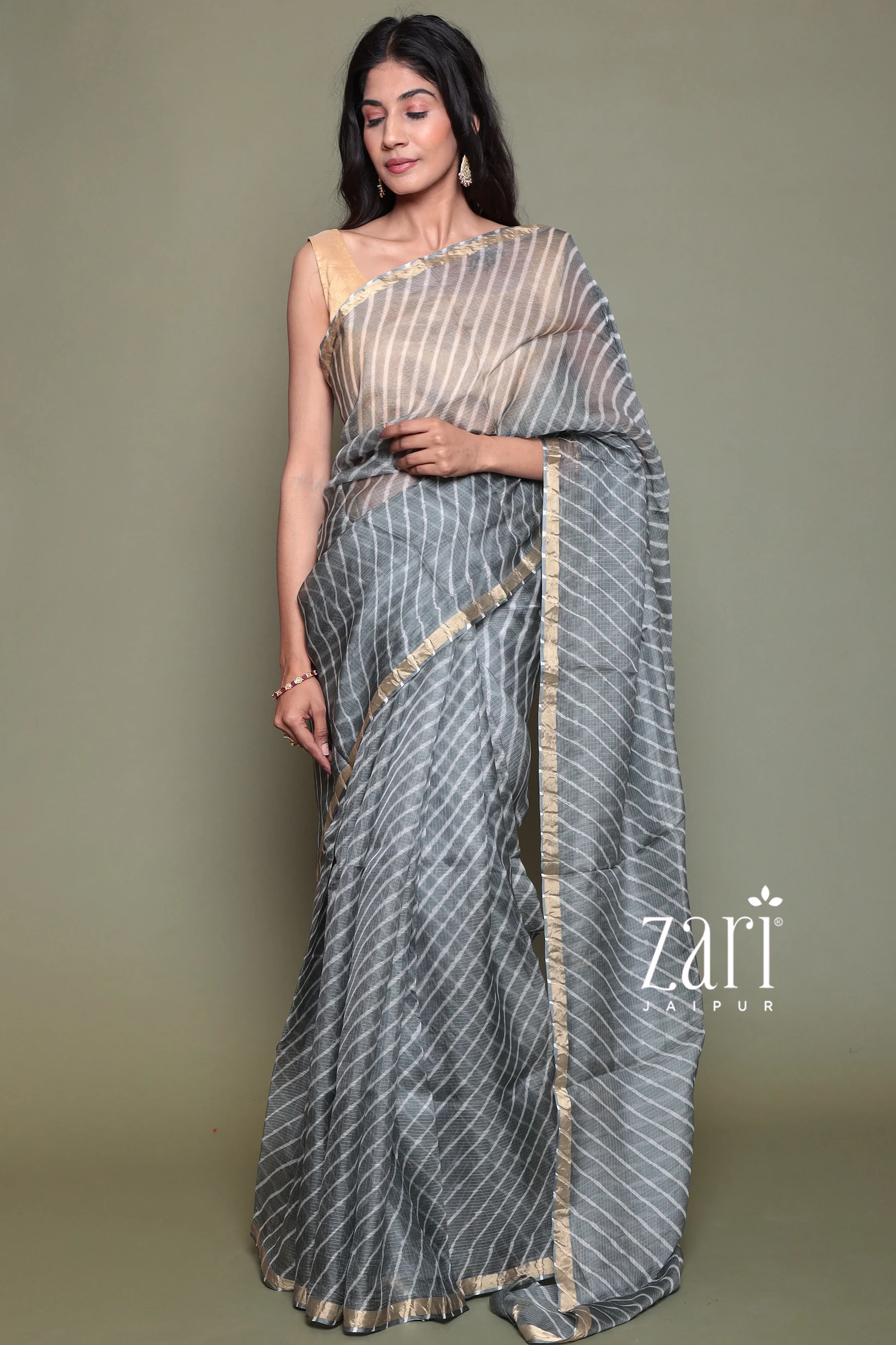 Kota Doria Silk Leheriya Saree with Zari work. - Image 13