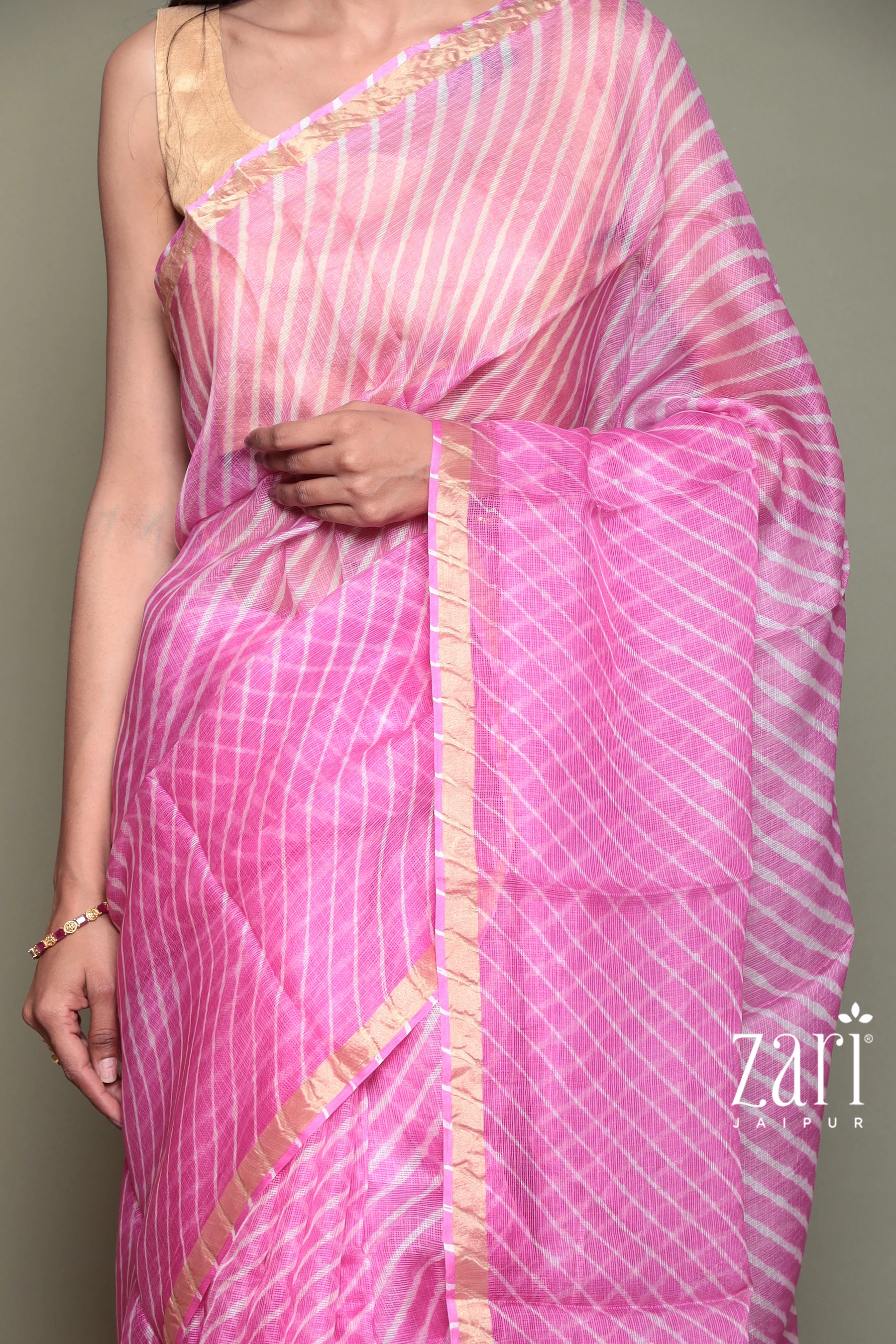 Kota Doria Silk Leheriya Saree with Zari work. - Image 8