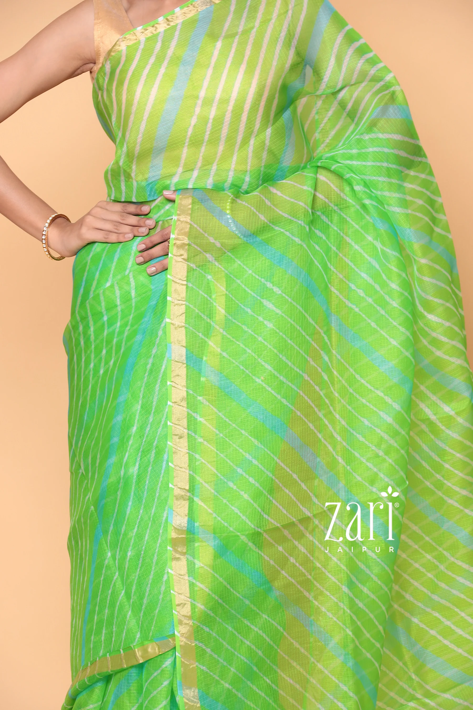 Kota Doria Silk Leheriya Saree with Zari work. - Image 5