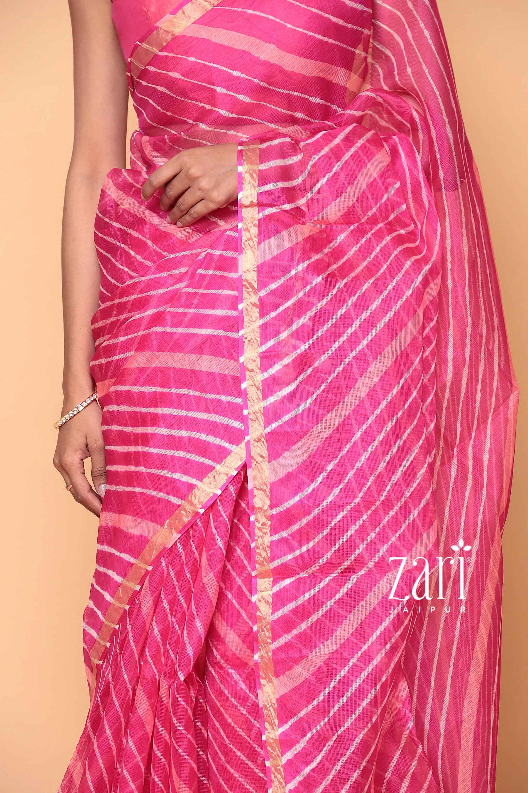 Kota Doria Silk Leheriya Saree with Zari work. - Image 8