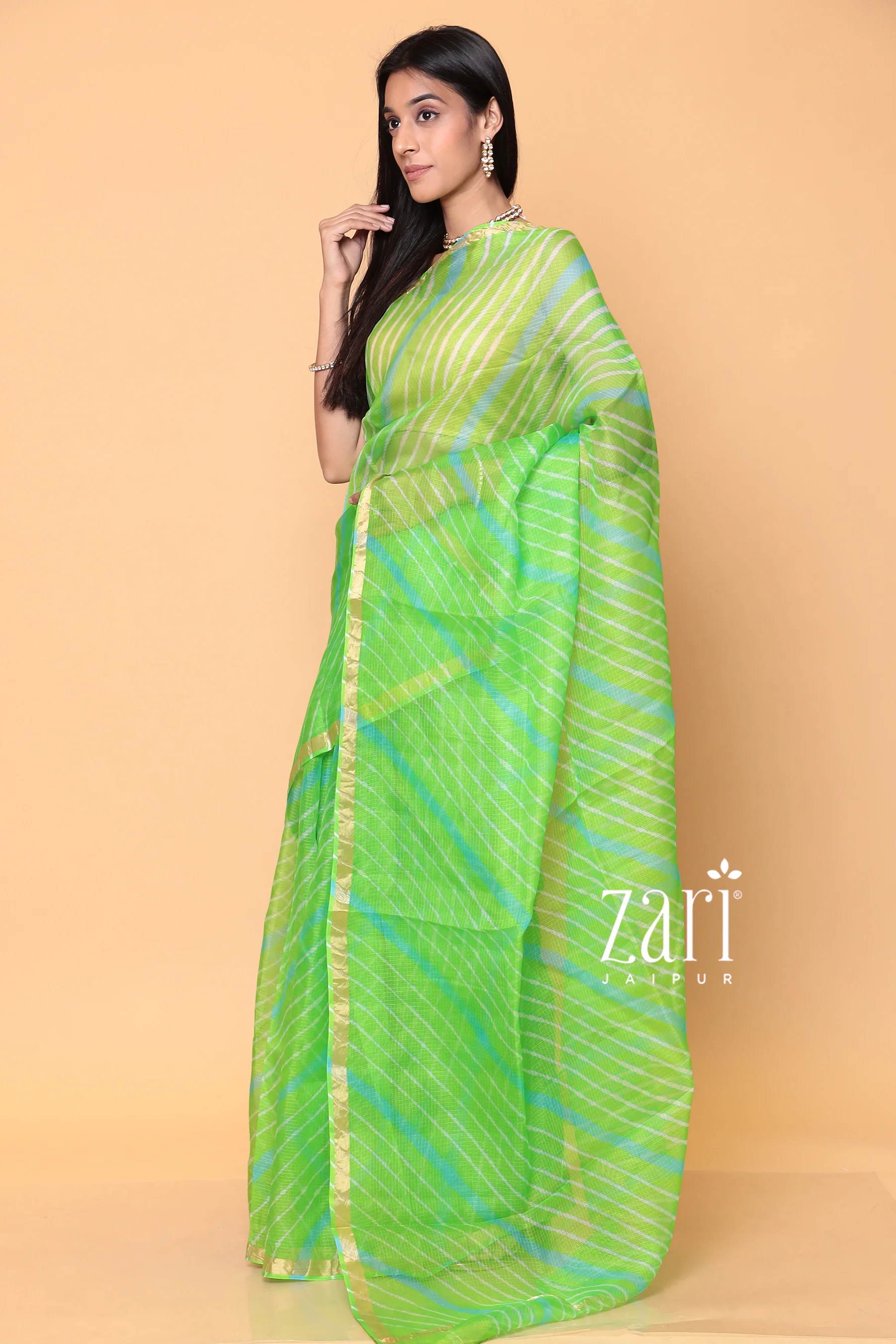Kota Doria Silk Leheriya Saree with Zari work. - Image 10